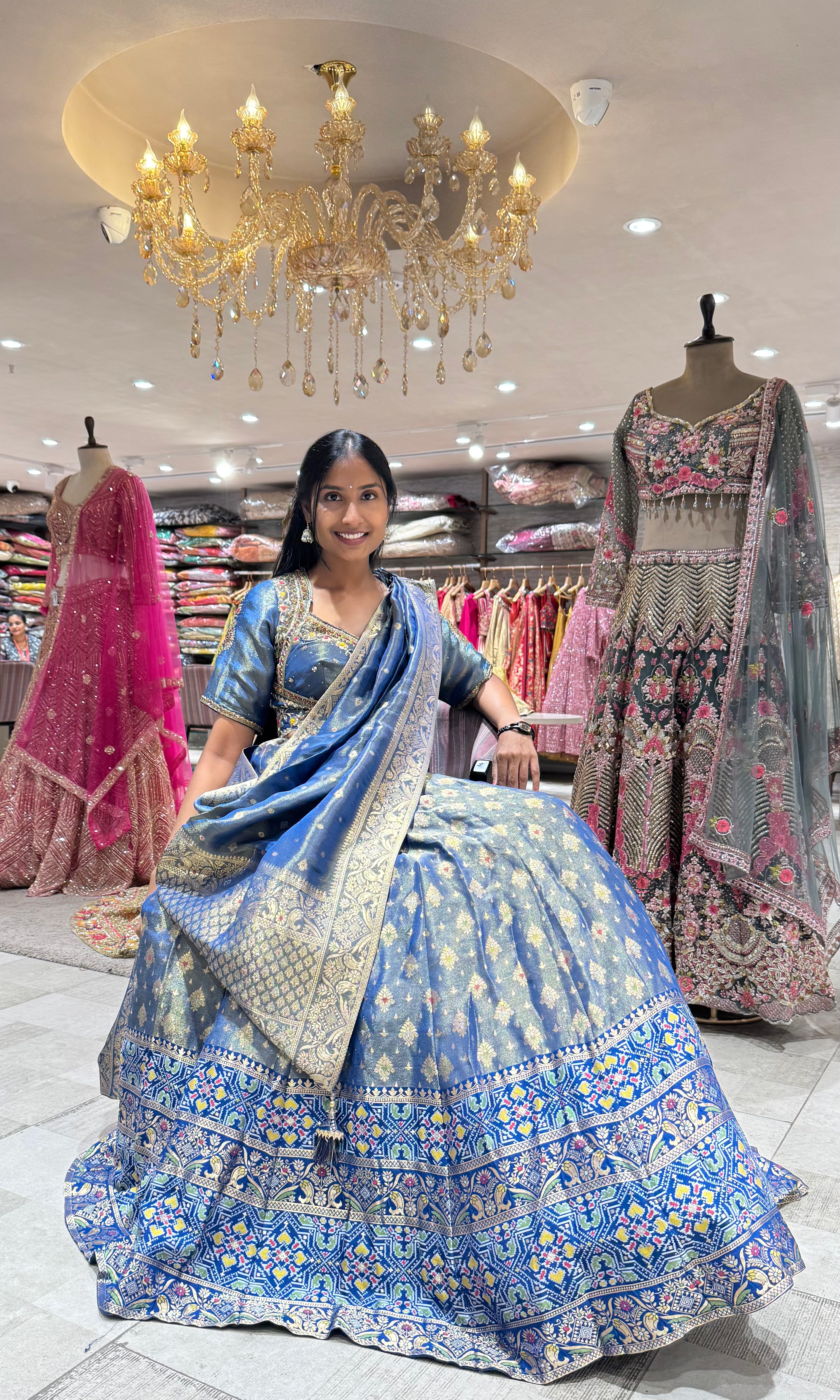 BLUE FLORAL BANARASI ETHNIC LEHENGA