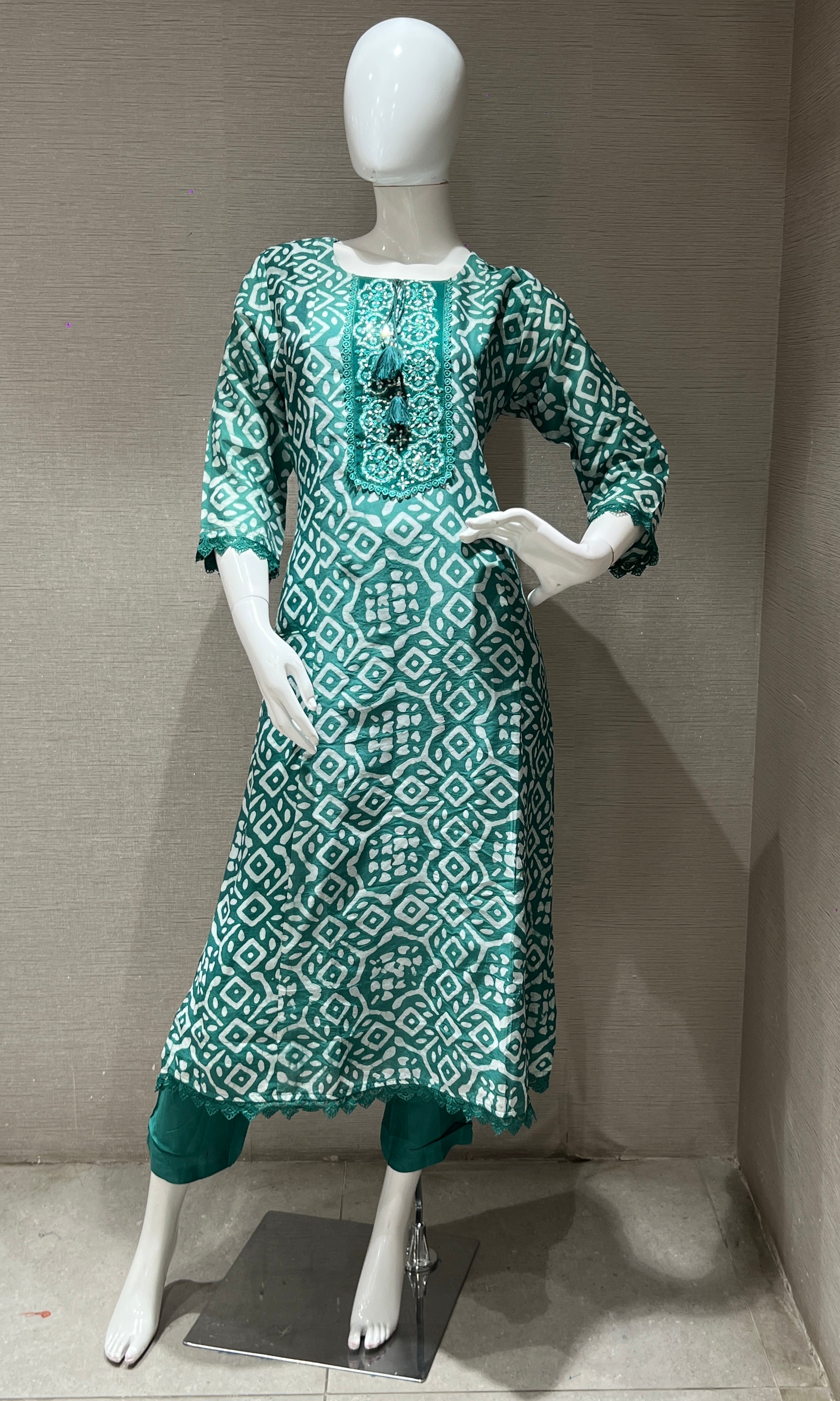 Rama green Kurti top with bottom