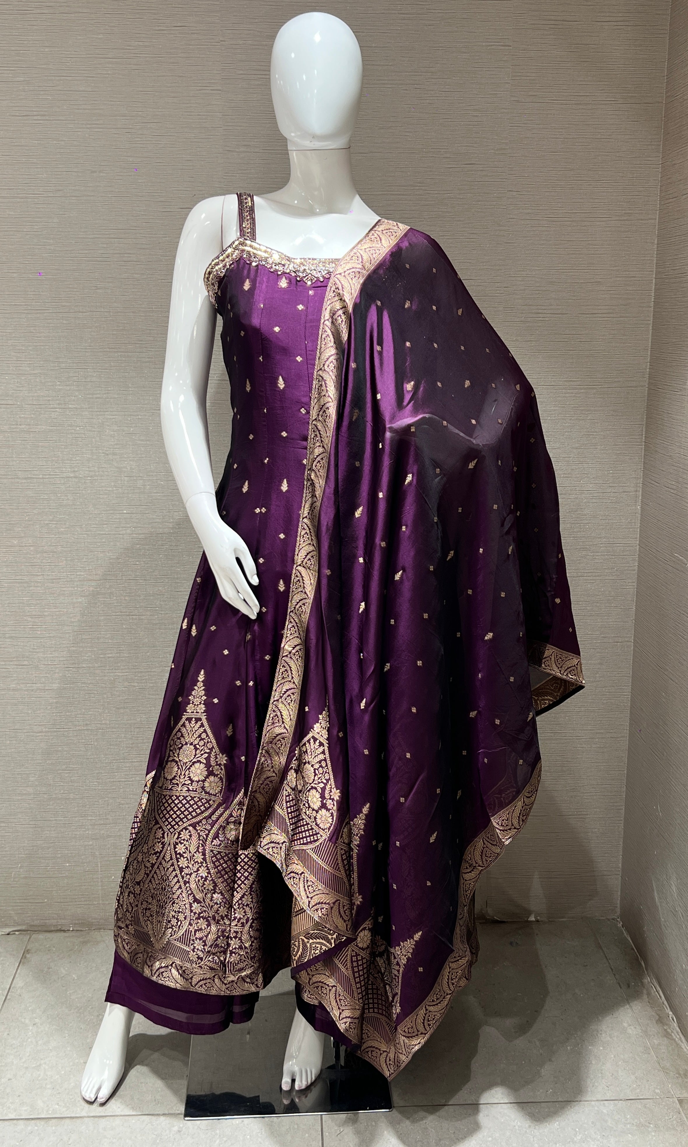 Purple silk gold embroidered Anarkali