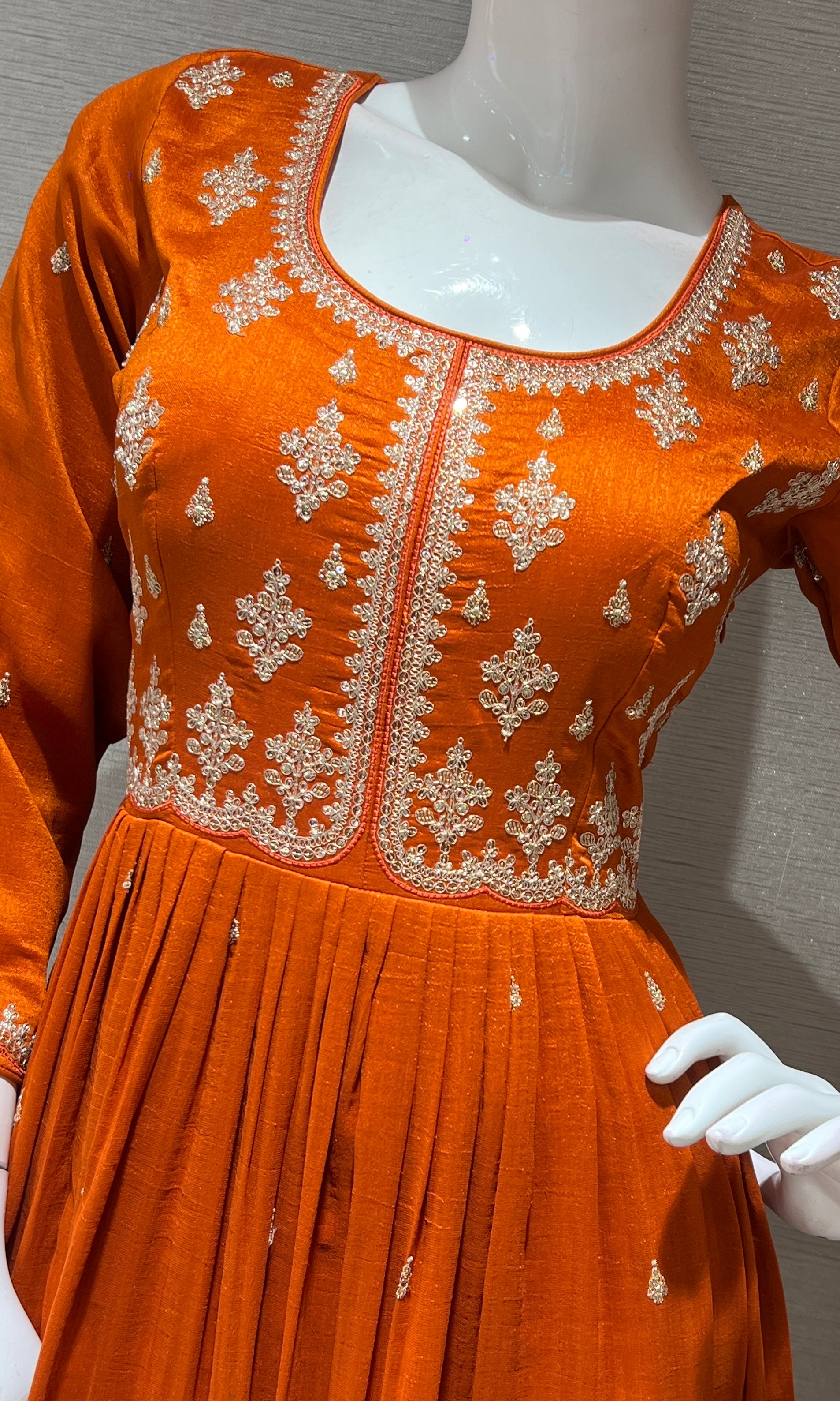Rust EMBROIDERED LONG ANARKALI DRESS