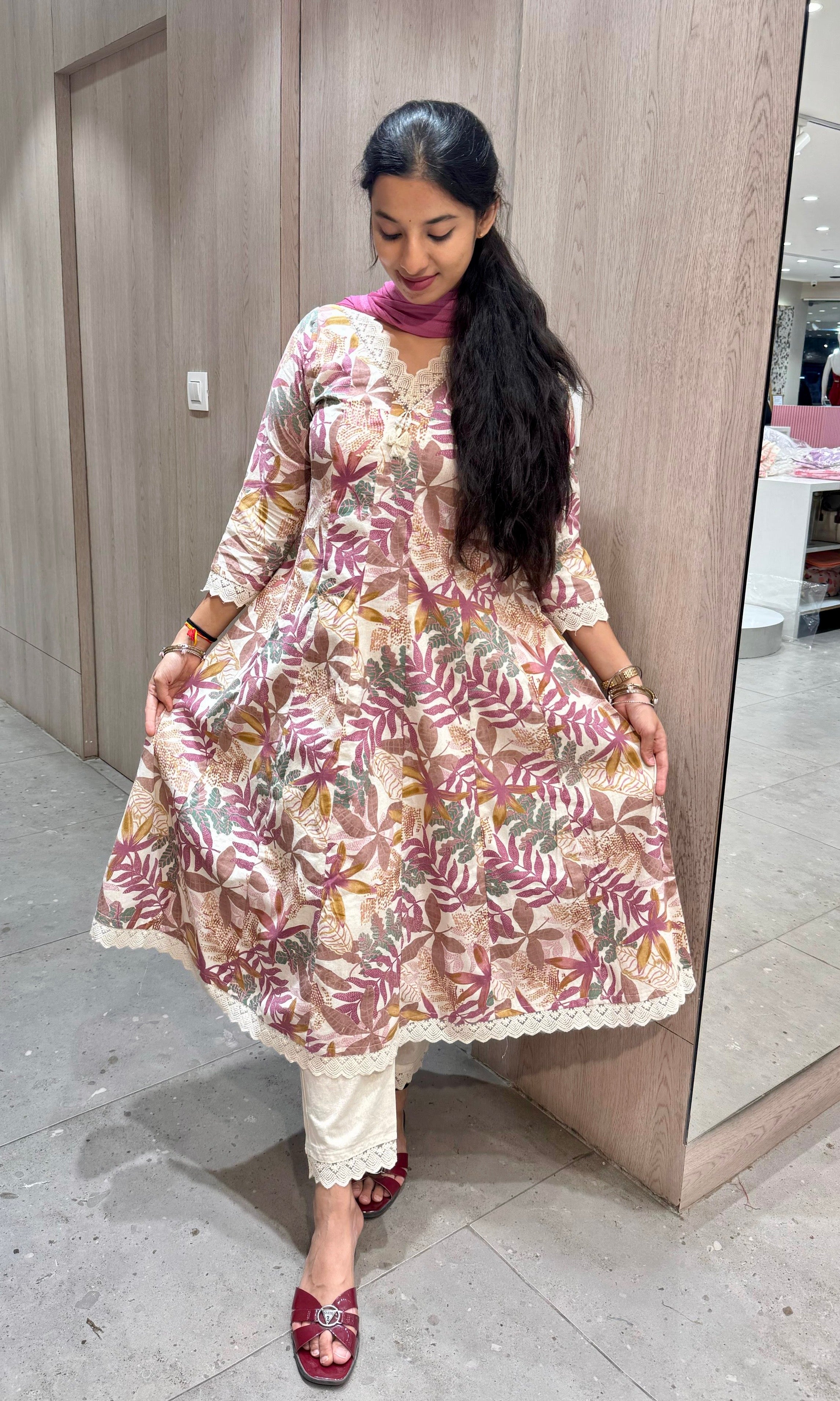 Onion pink Anarkali frock with straight pant k222