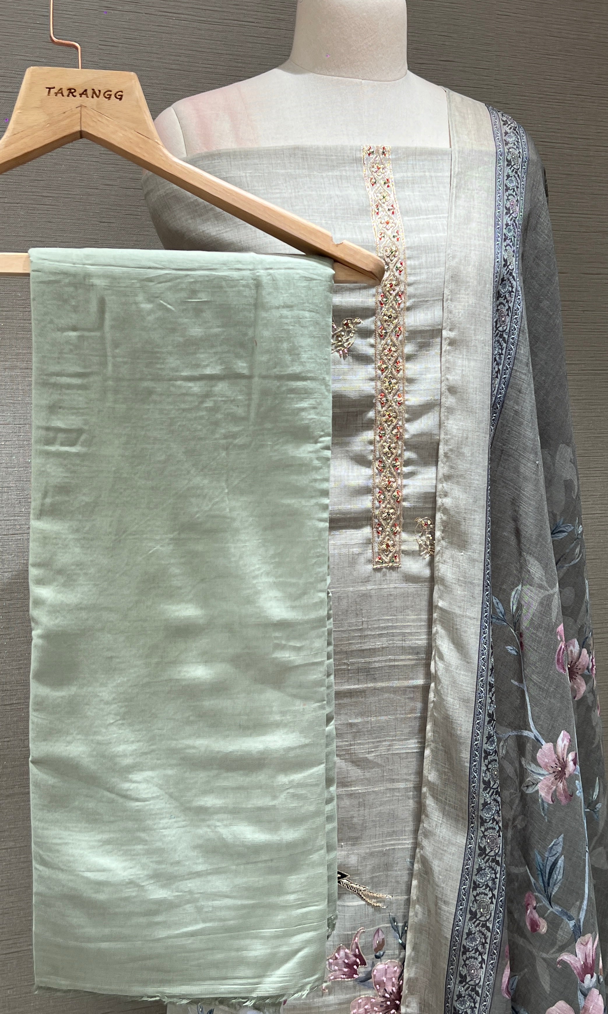 Pista green dress material