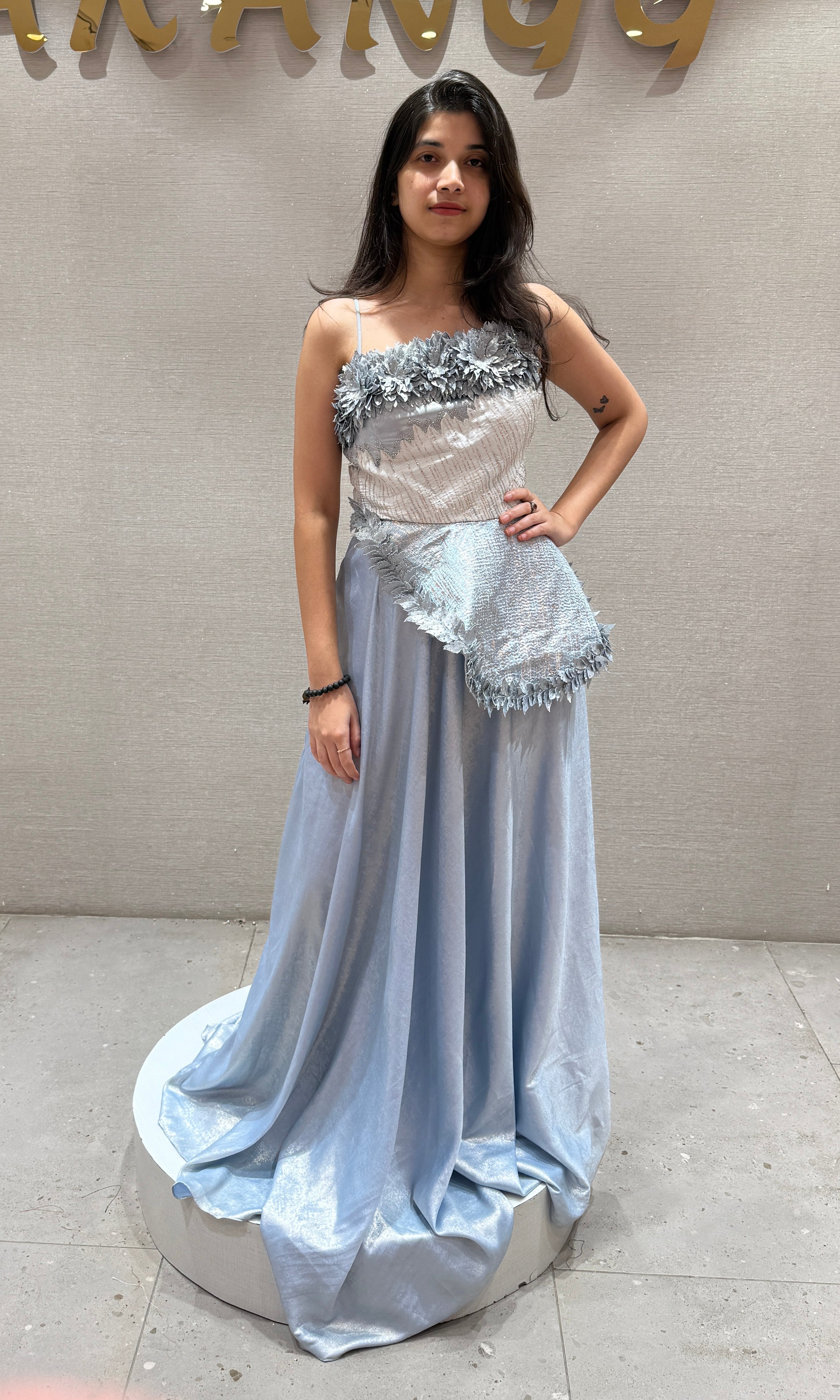 Blue Applique Designer Gown