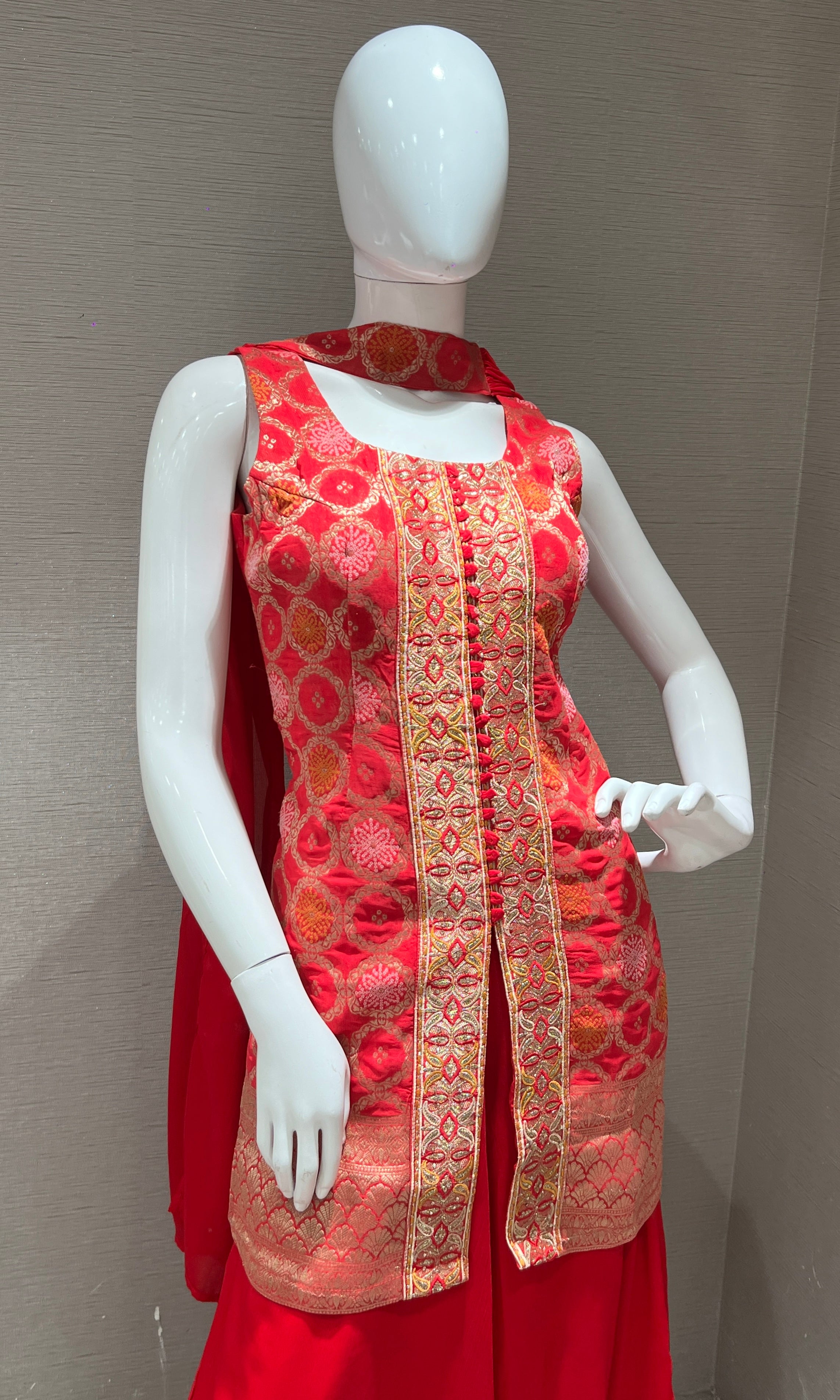 pink and red printed palazzo SET