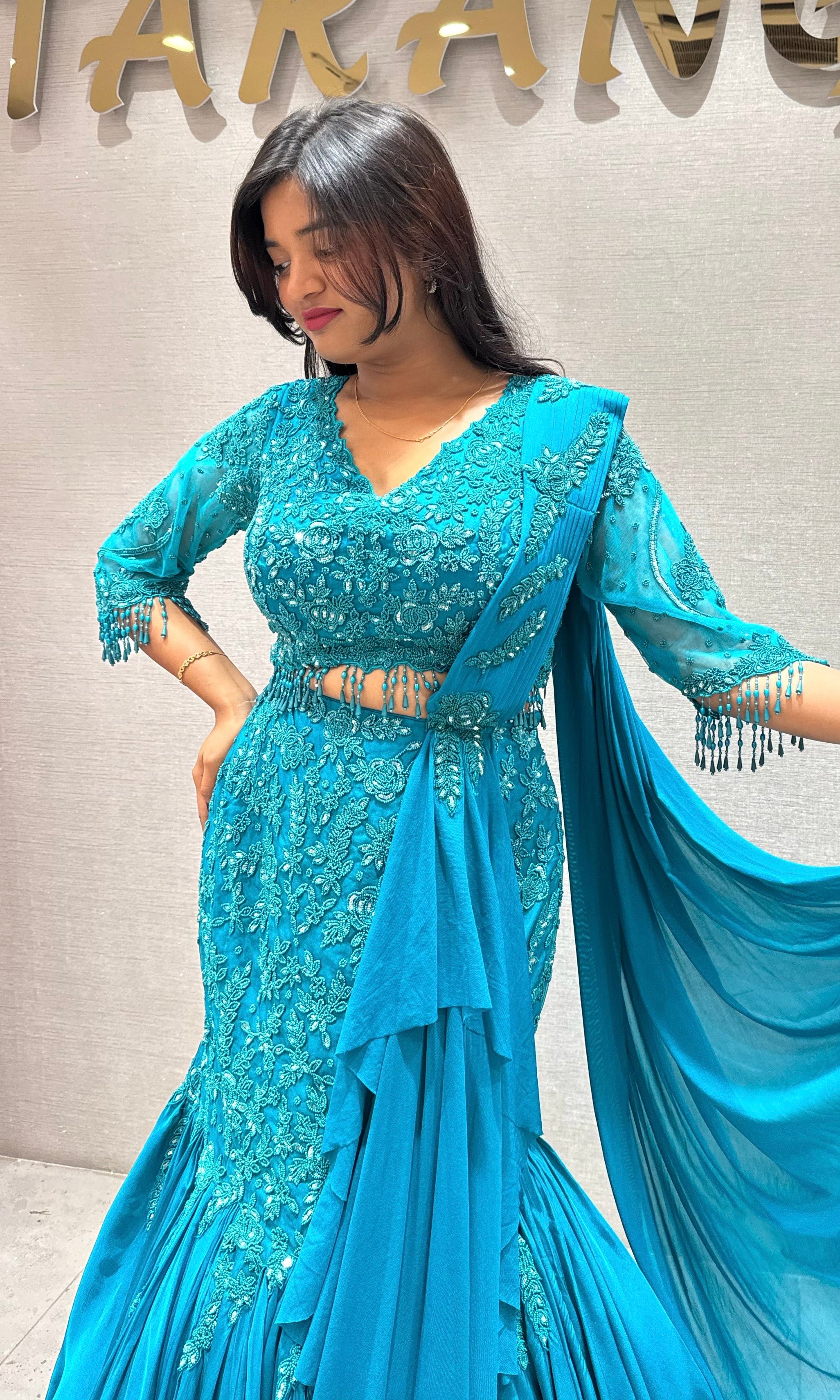 Rama blue fishcut lehenga