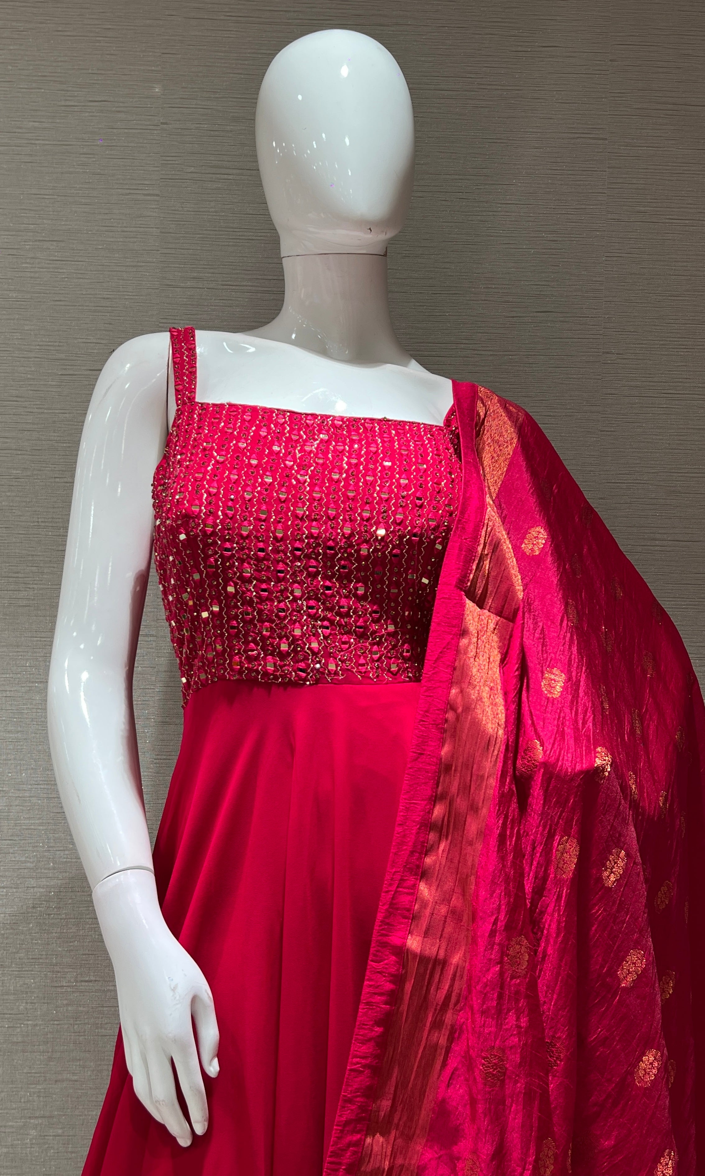 Rani pink EMBELLISHED ANARKALI LONG DRESS