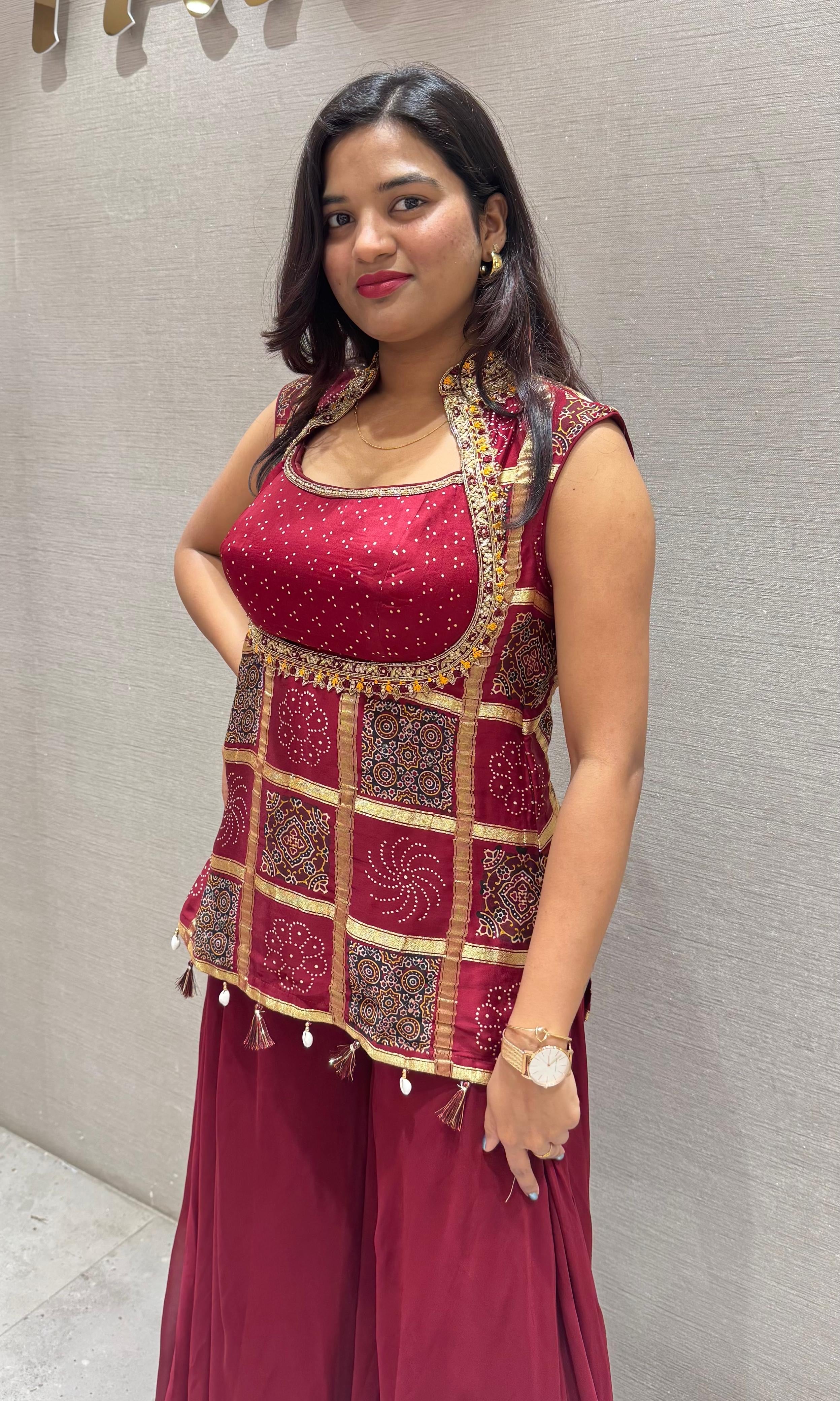 Maroon EMBROIDERED PALAZZO