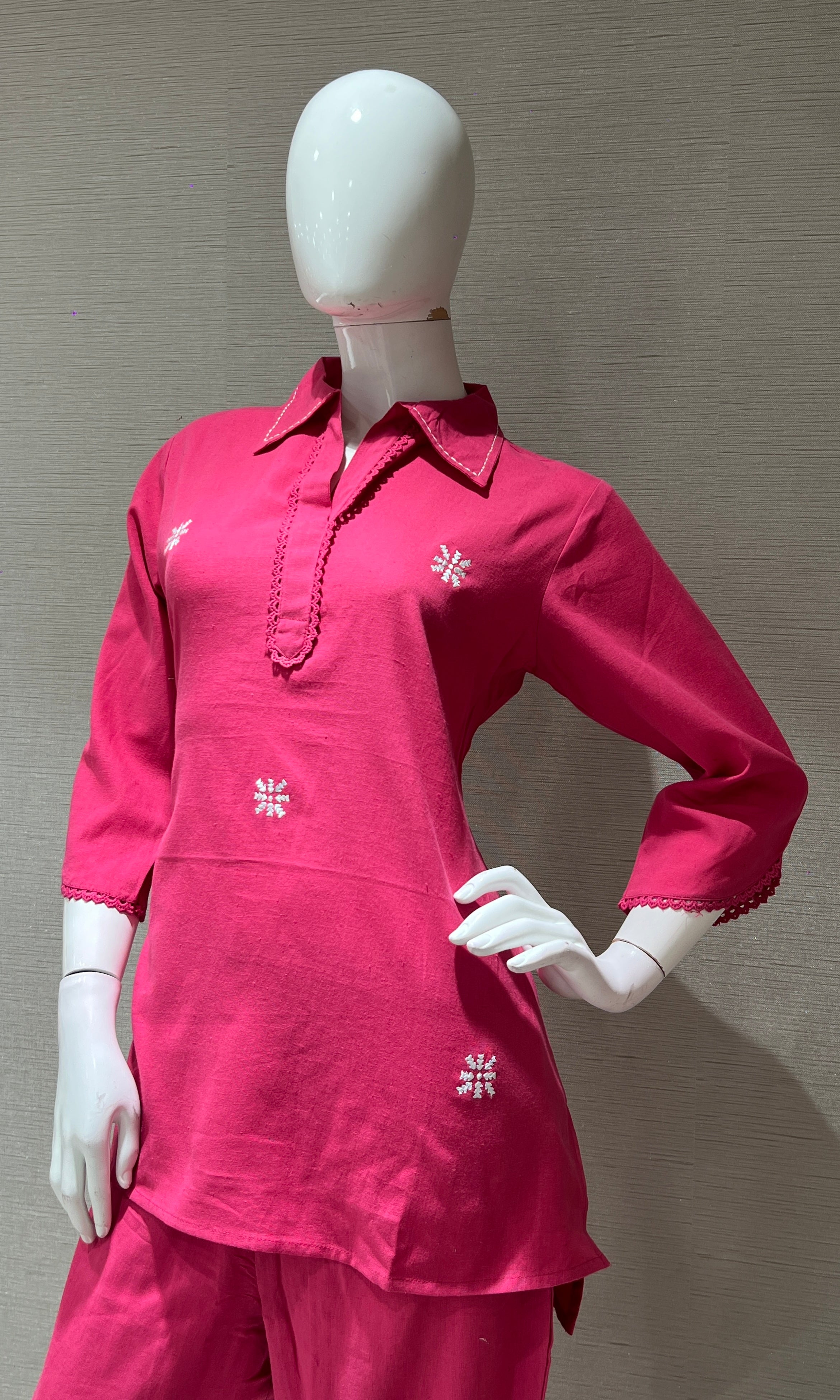 Pink Cotton Shirt Cord Set