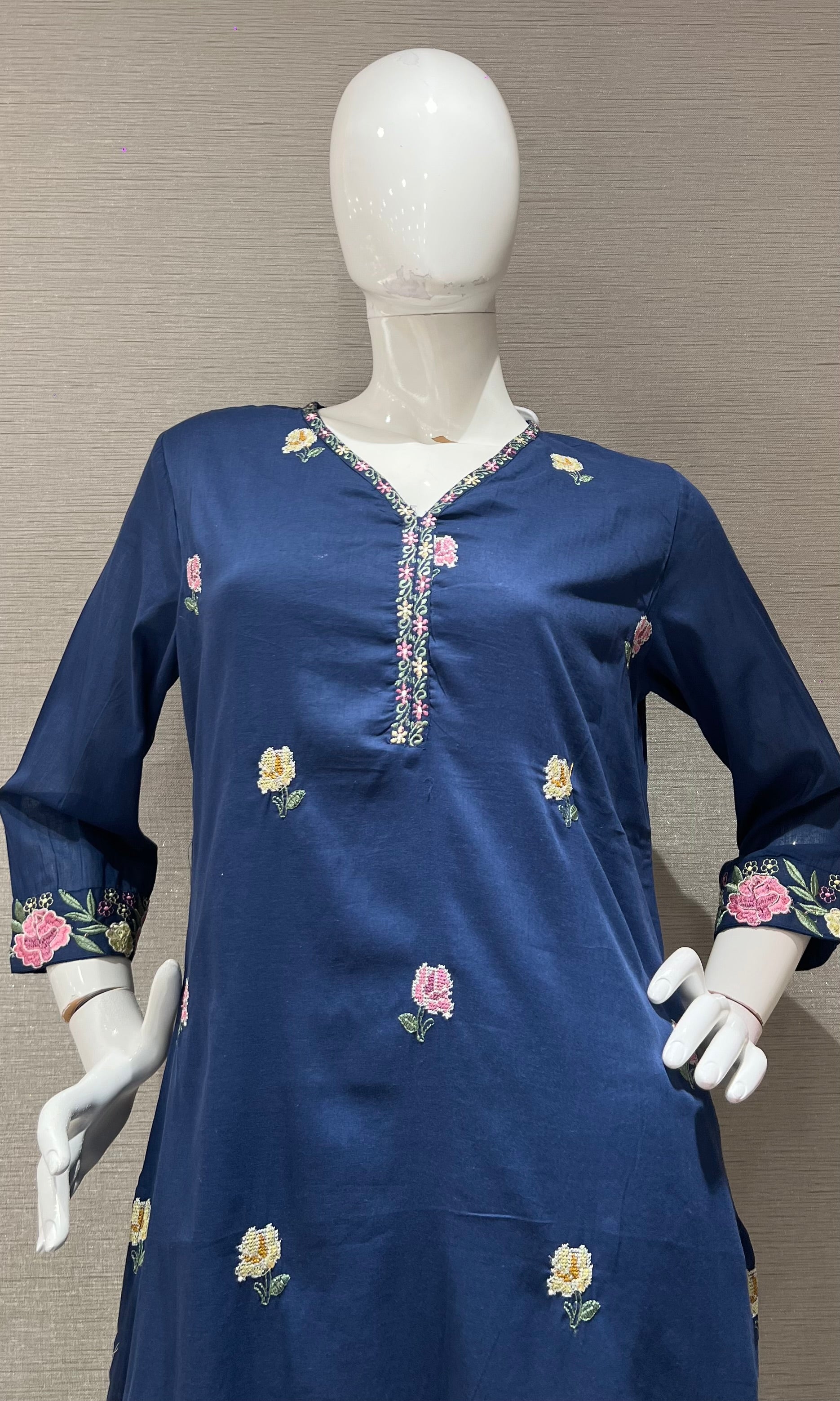 Blue Floral Chanderi Ethnic Kurta set