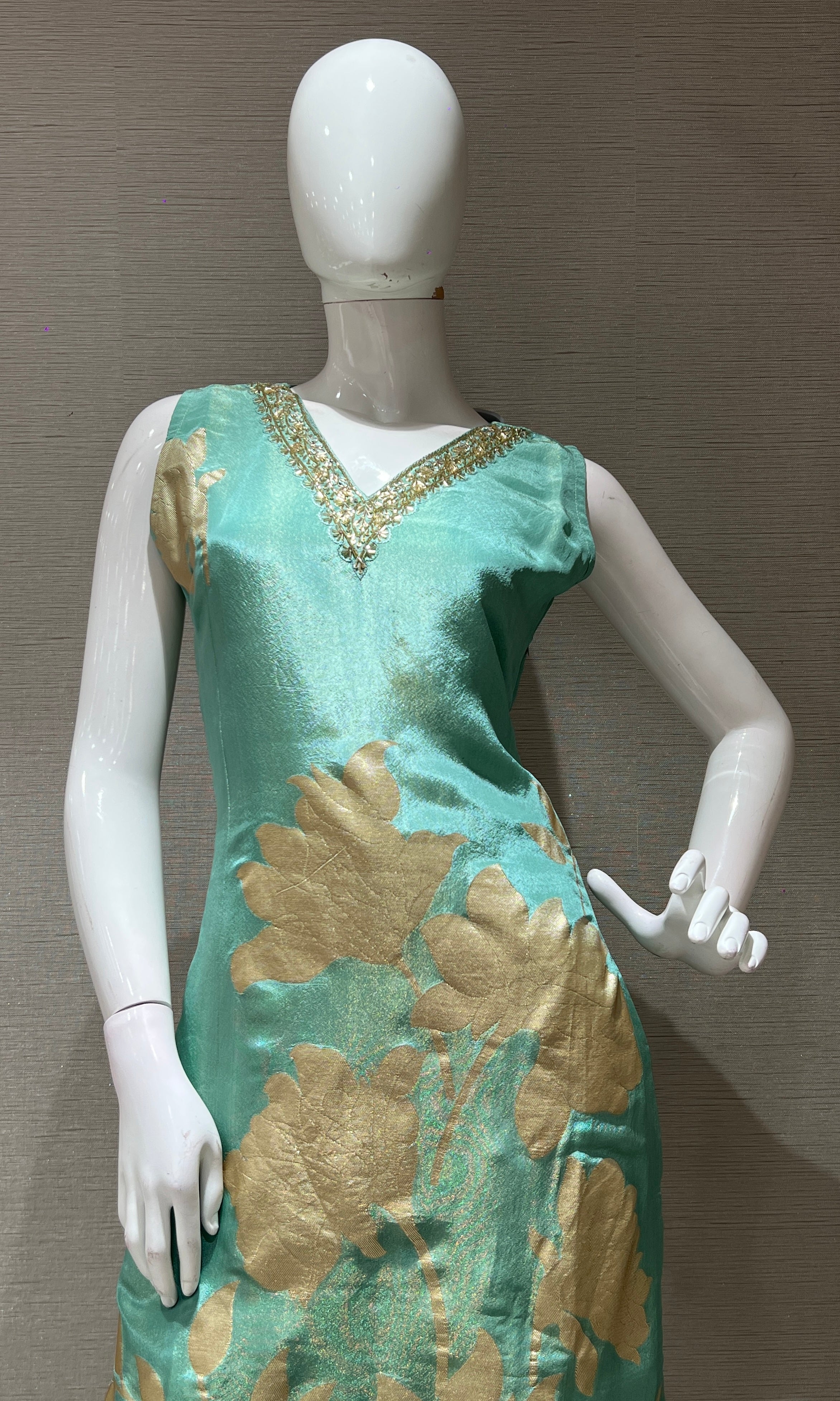 Sea green golden floral kurta set