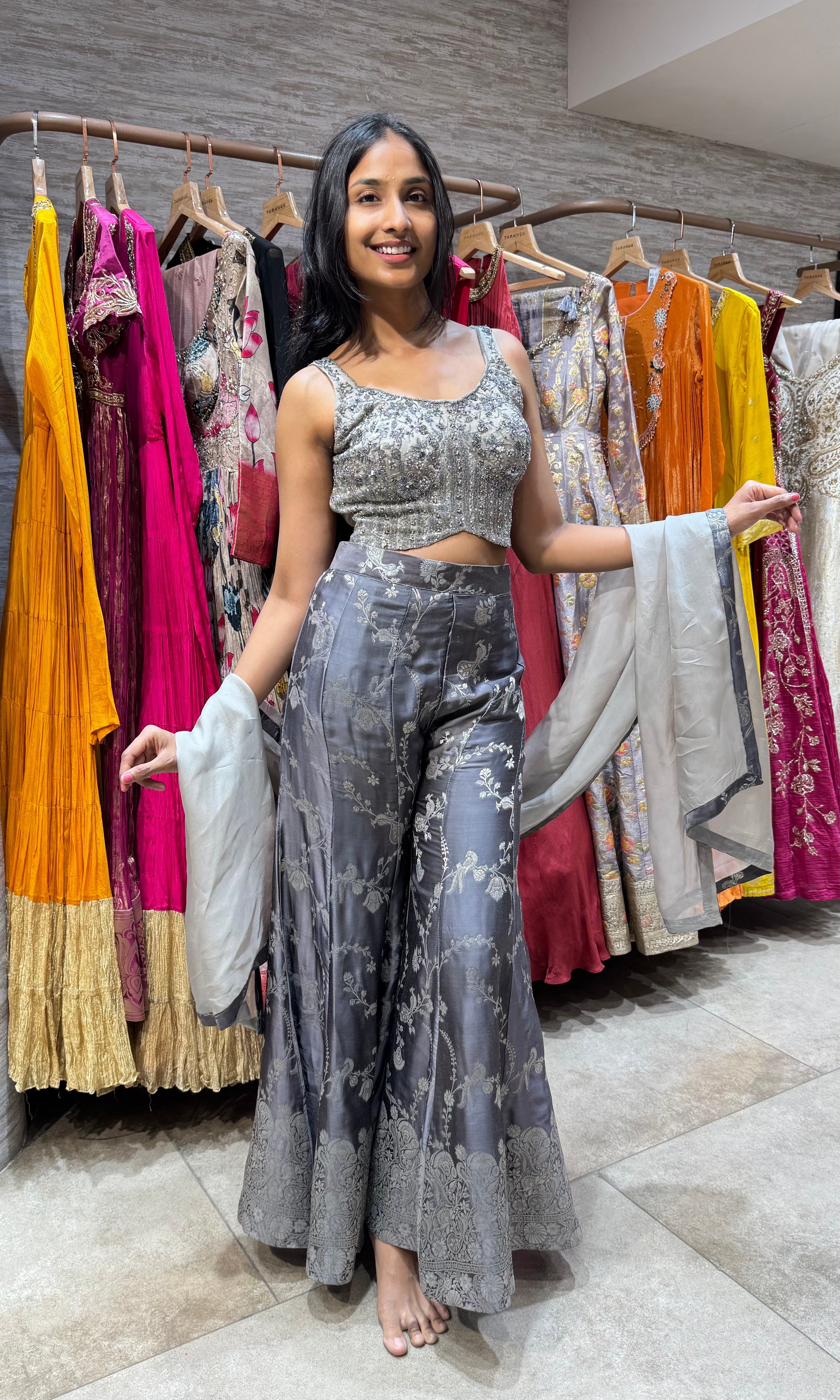 GREY EMBROIDERED PALAZZO SET