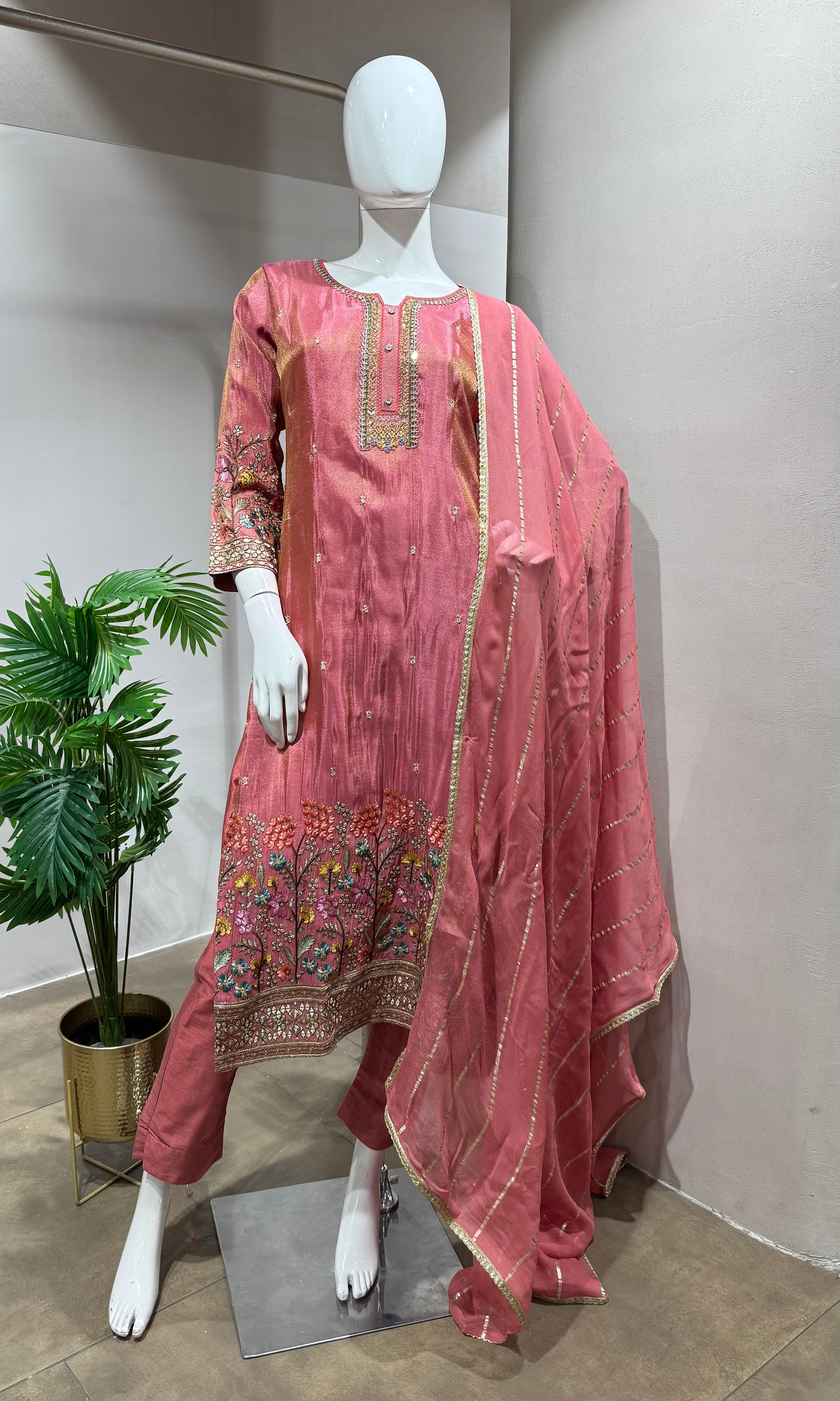 LIGHT Pink Printed Silk Blend Straight Kurta Set