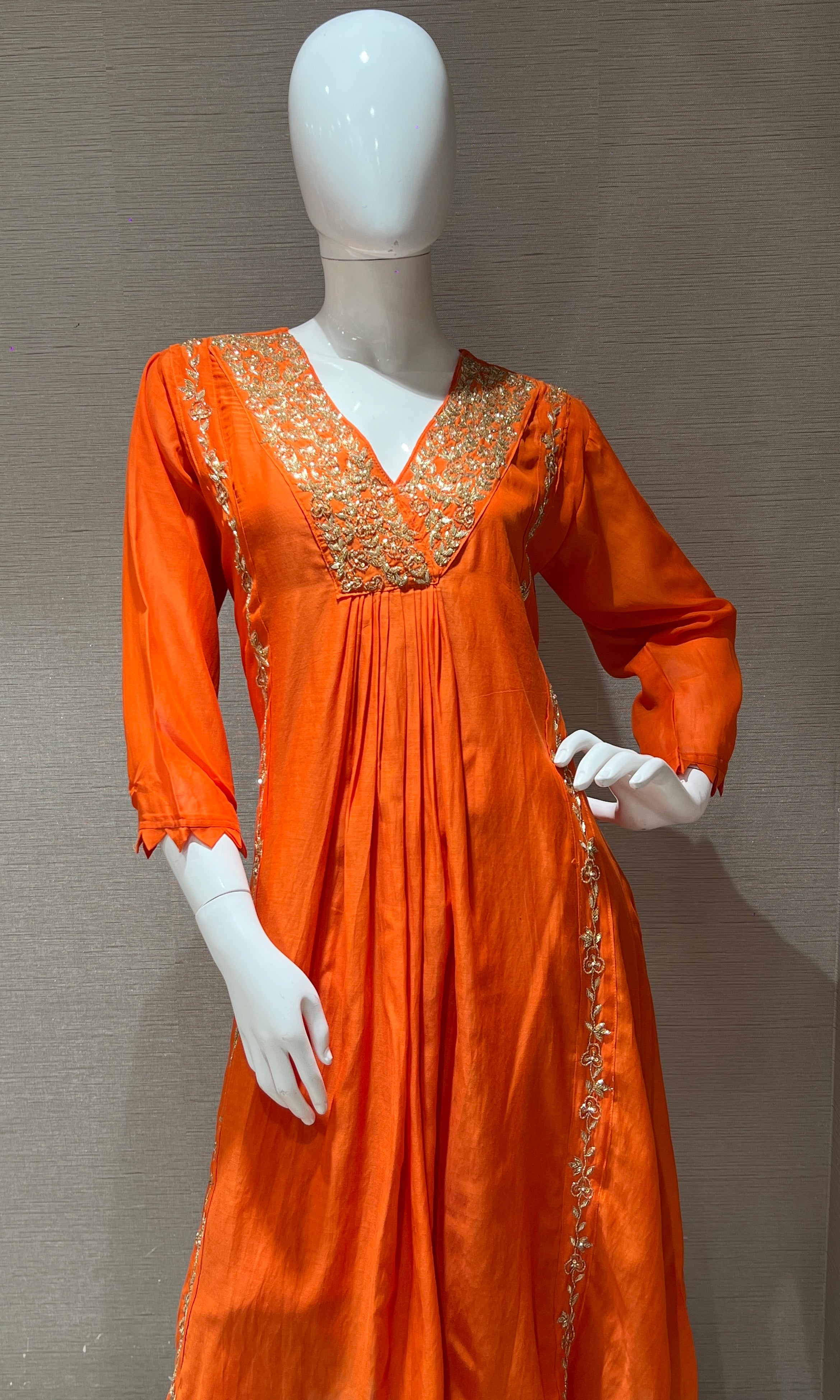 Orange Mul Chanderi kurta set