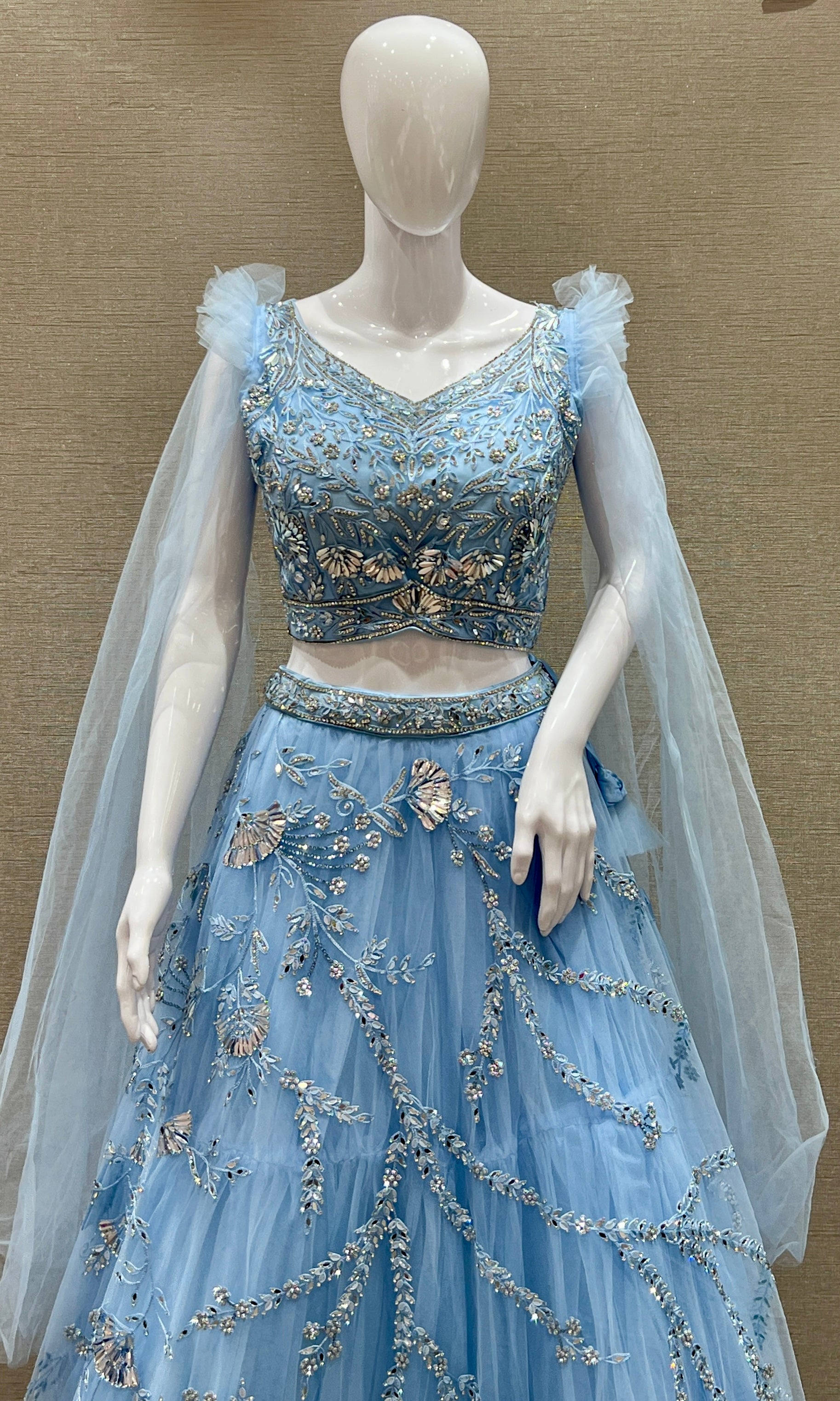 Aasmaan β Powder Blue Net Embroidered Lehenga Set