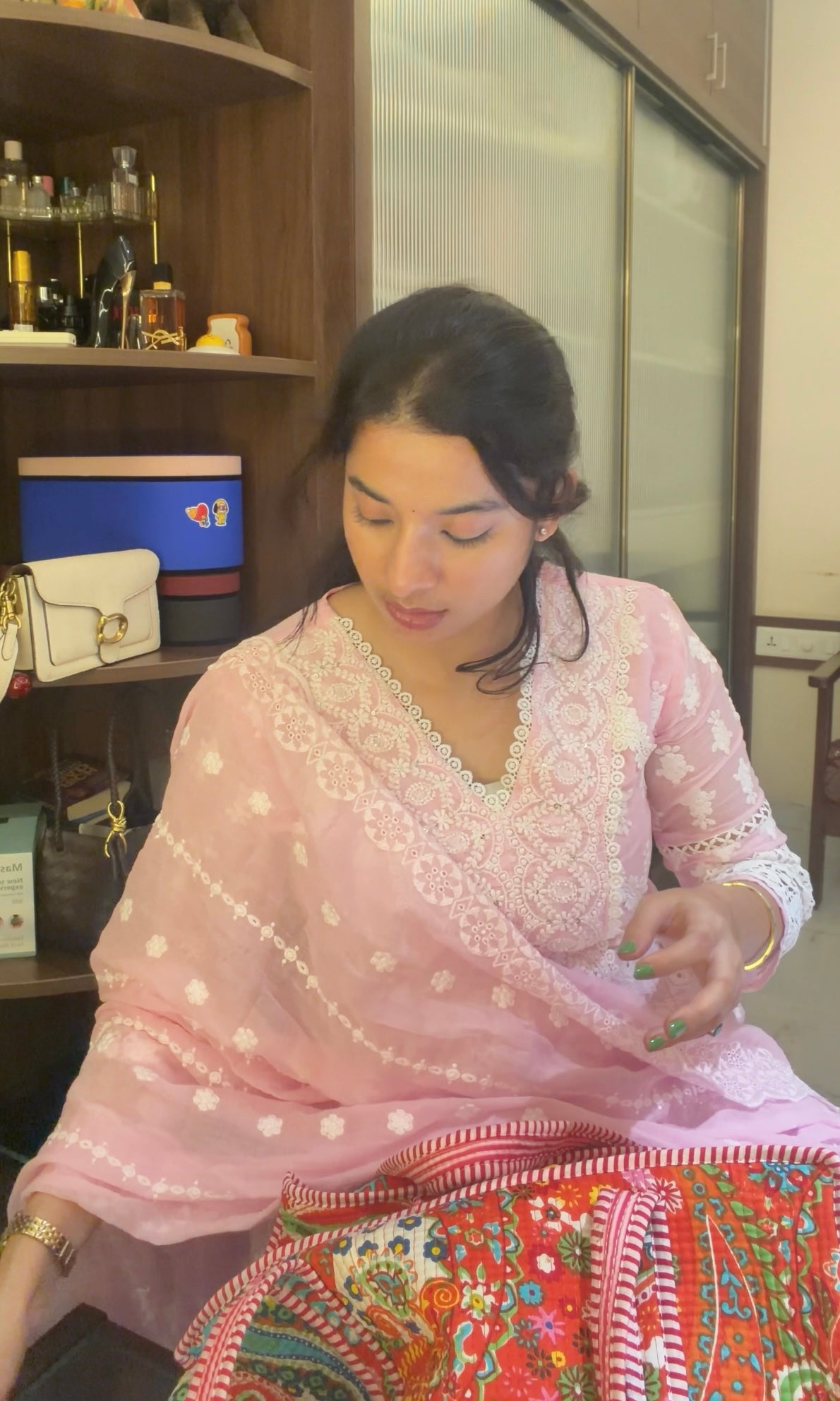 Blush Pink Chikankari Anarkali Kurta Set