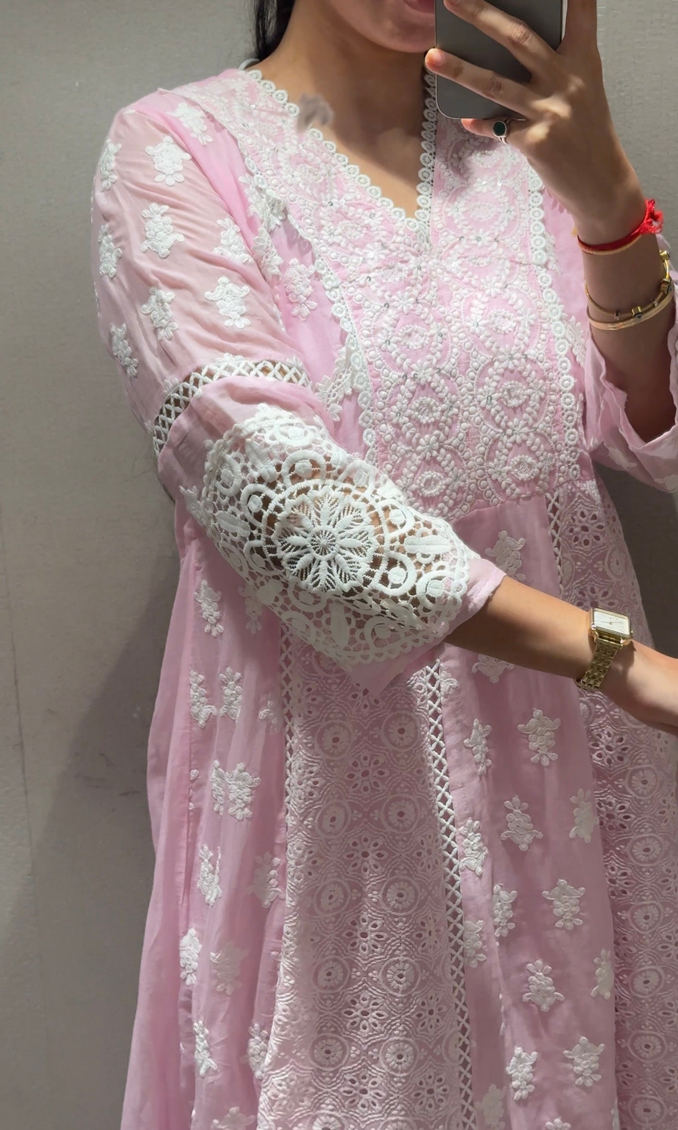 Blush Pink Chikankari Anarkali Kurta Set