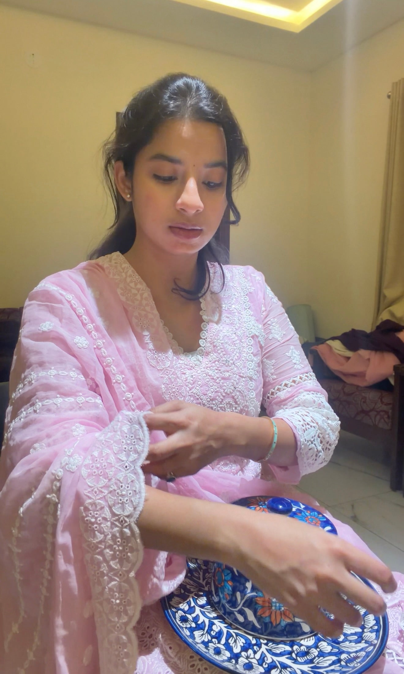 Blush Pink Chikankari Anarkali Kurta Set