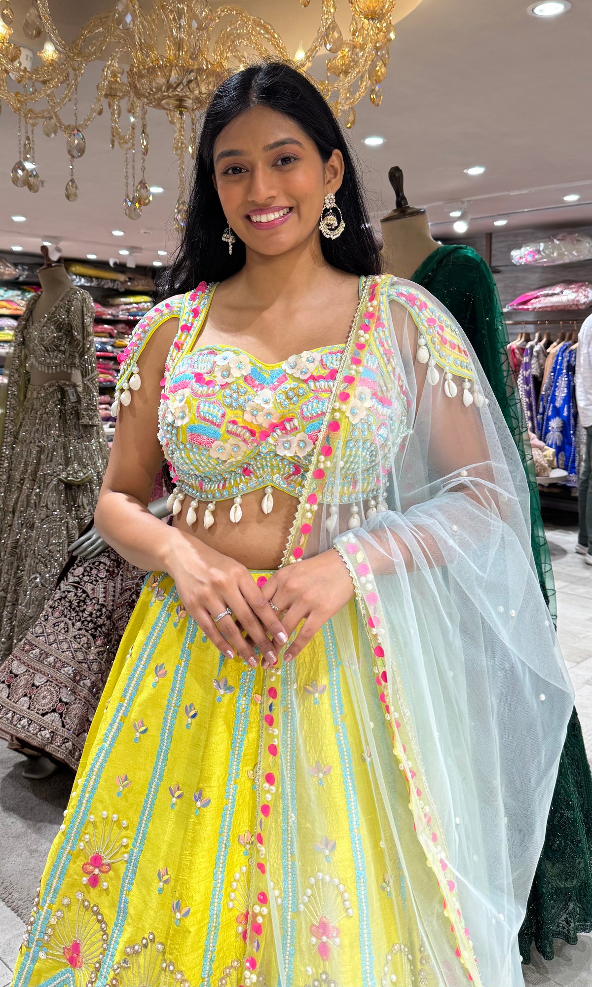 Lemon Yellow Floral Embroidered Lehenga Choli Set