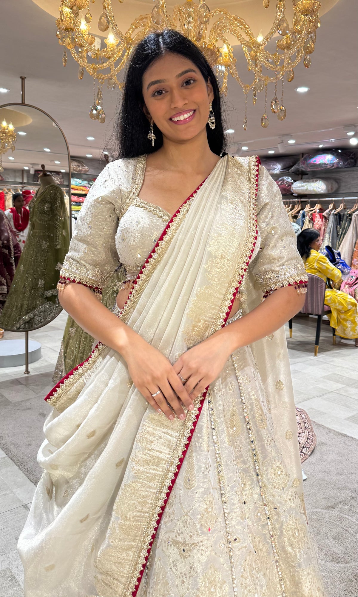 Ivory tissue Silver Golden Zari with Sequin embroidery lehenga set