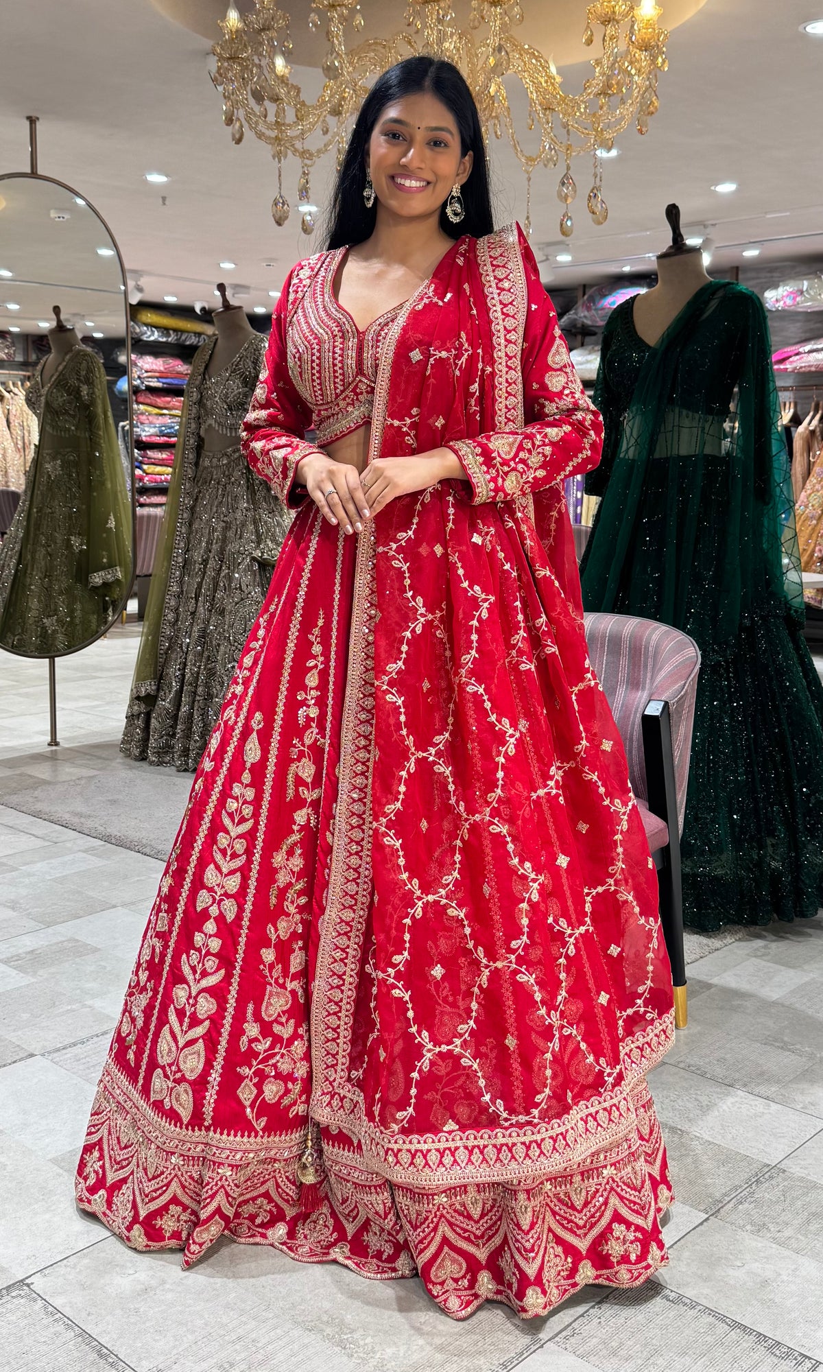 Crimson Red Elegance Embroidered Lehenga Choli