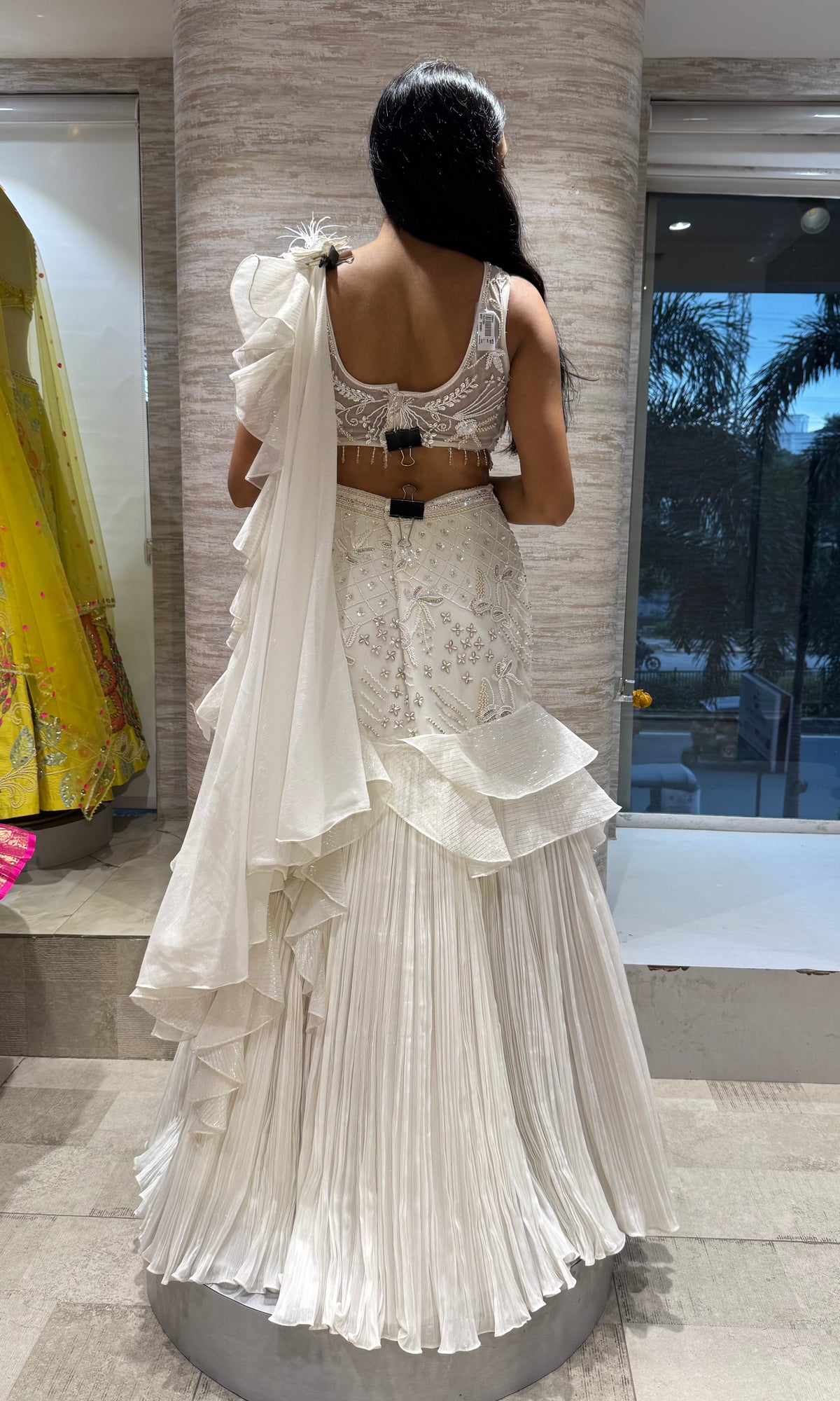 White Enchanted Ruffle Lehenga with Embellished Corset Blouse