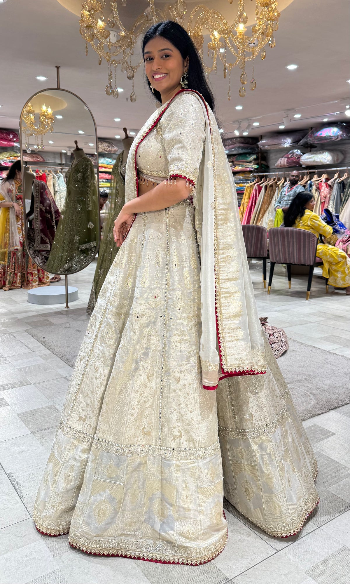 Ivory tissue Silver Golden Zari with Sequin embroidery lehenga set