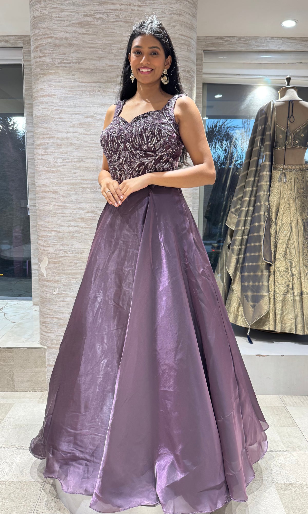 Purple Embroidered shimmer lehenga set