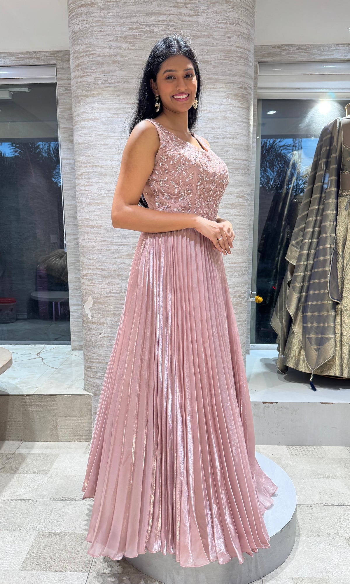 Blush Peach Embroidered Anarkali Ballgown