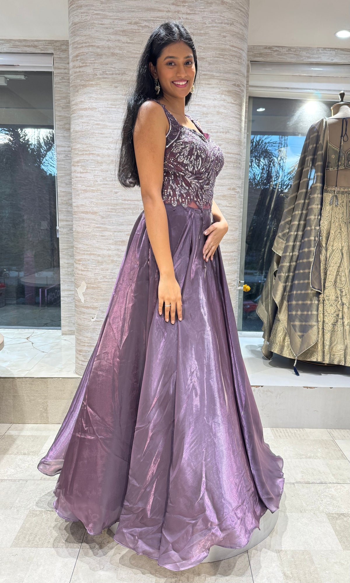 Purple Embroidered shimmer lehenga set