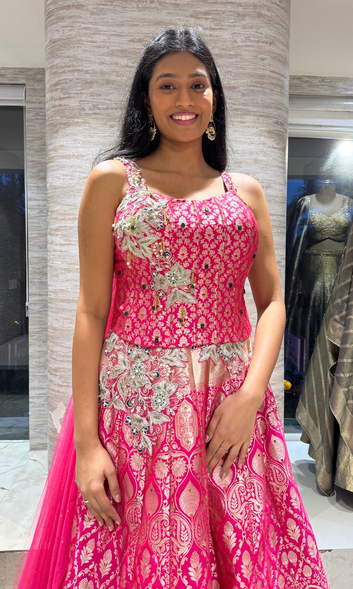 Rani pink golden banarasi embroidered lehenga set