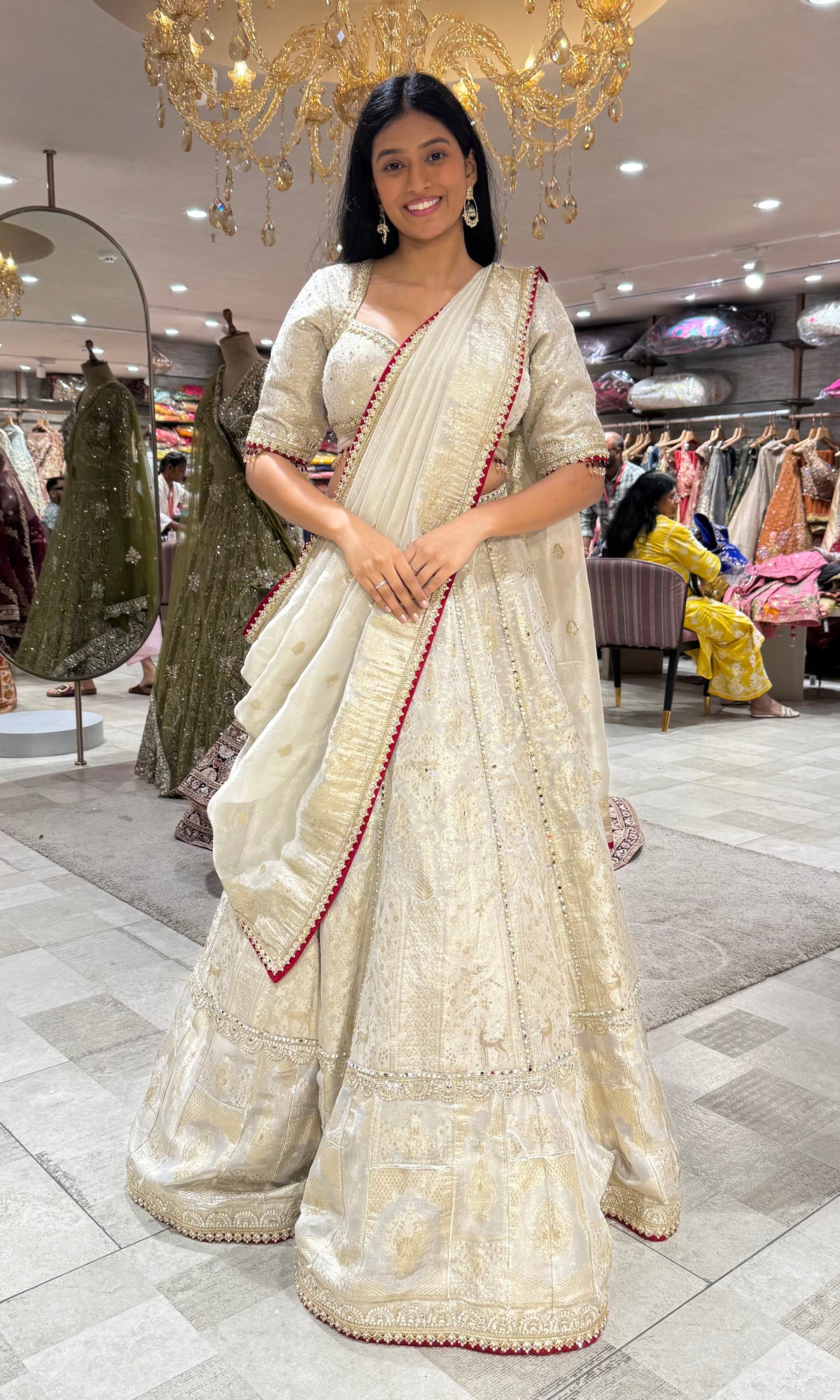 Ivory tissue Silver Golden Zari with Sequin embroidery lehenga set