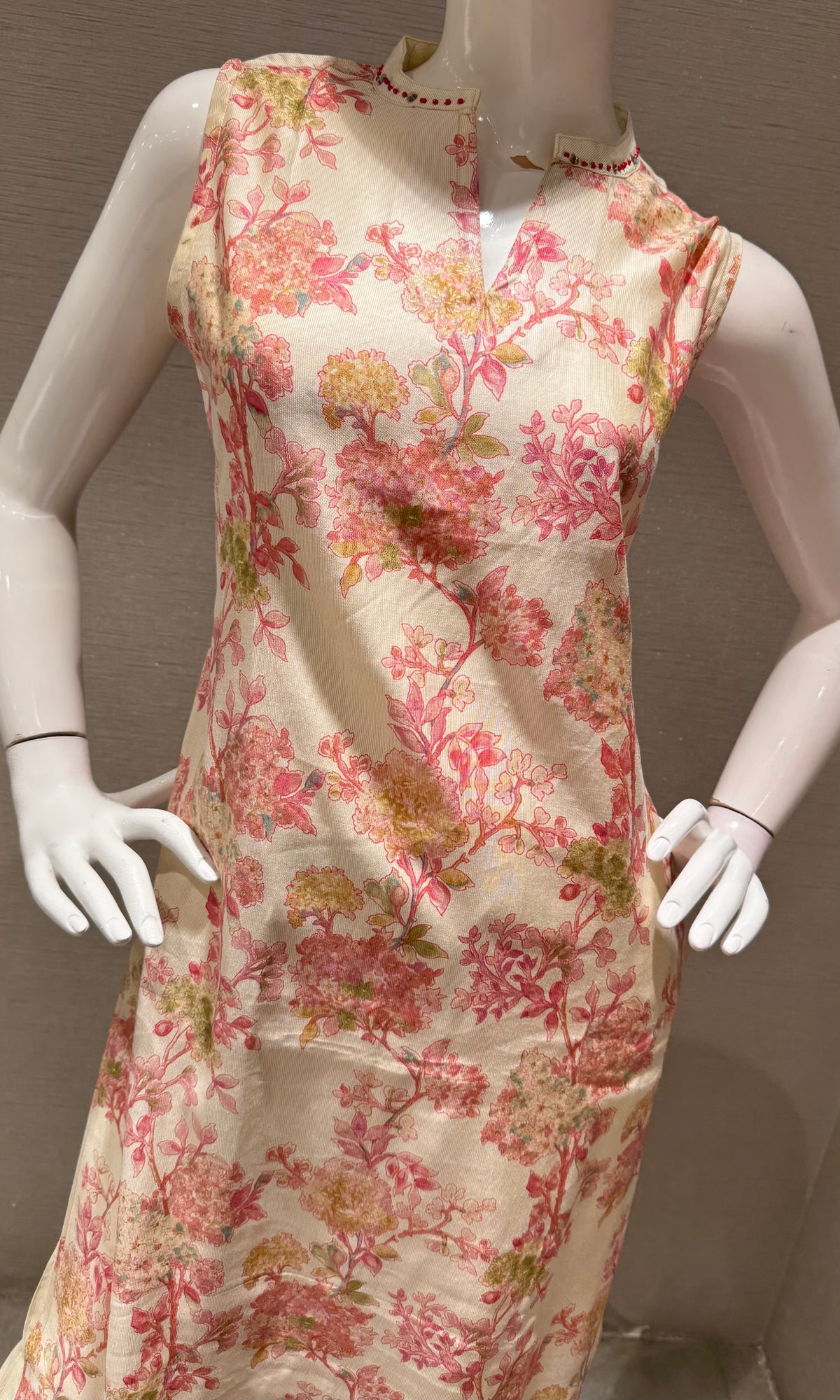 ivory with Rose floral silk blend kurti with bottom