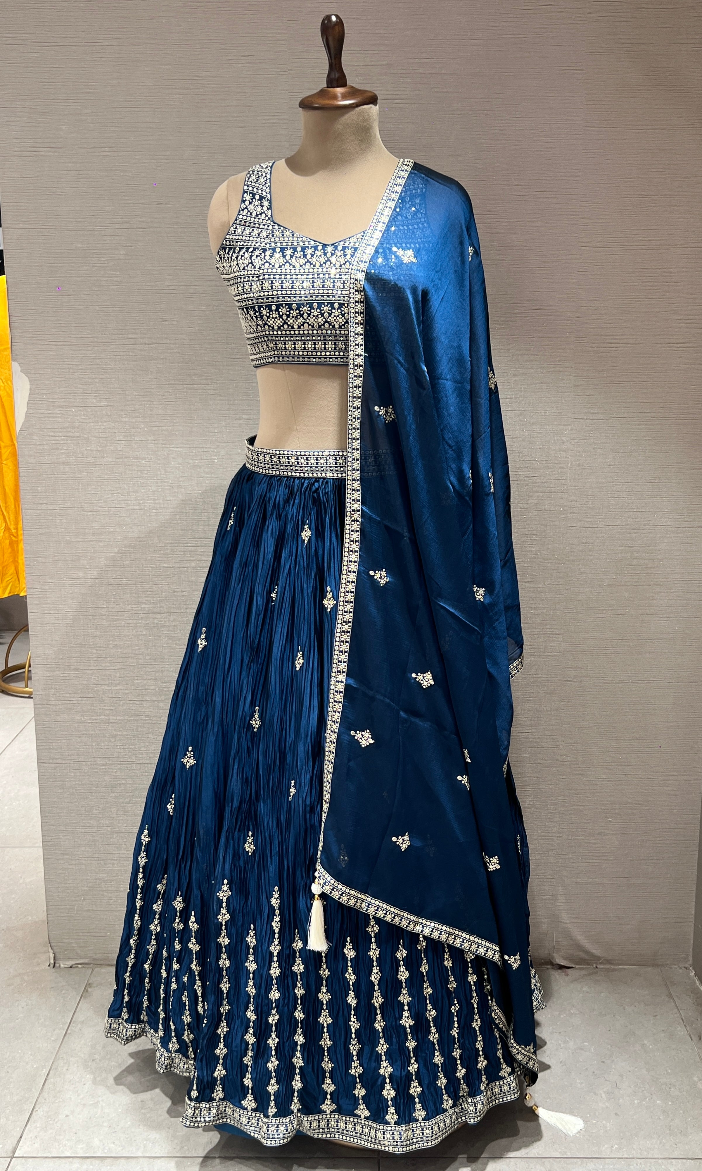 Peacock blue embroidered lehenga