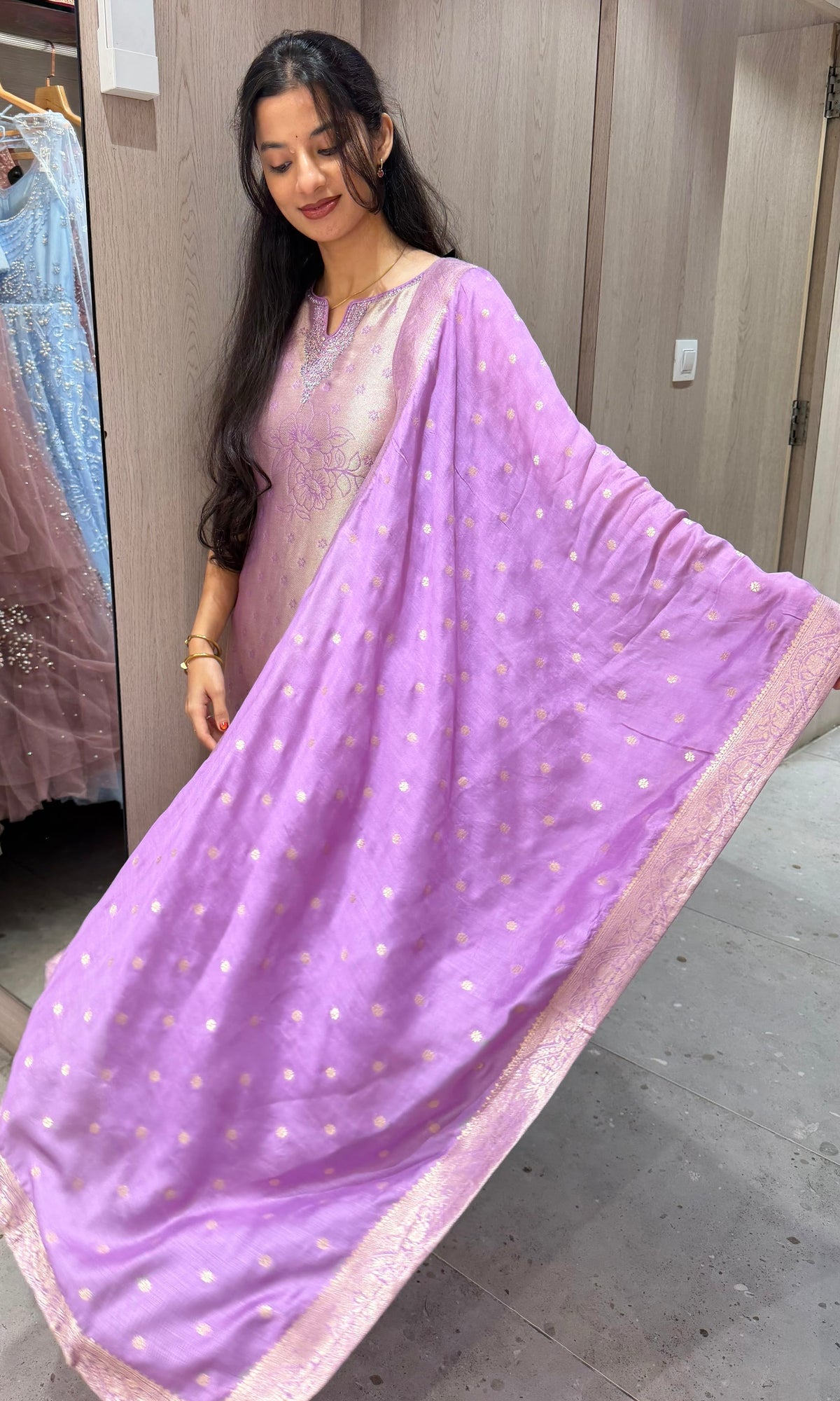 Lavander banarasi silk Embroidered Kurta Set with Dupatta
