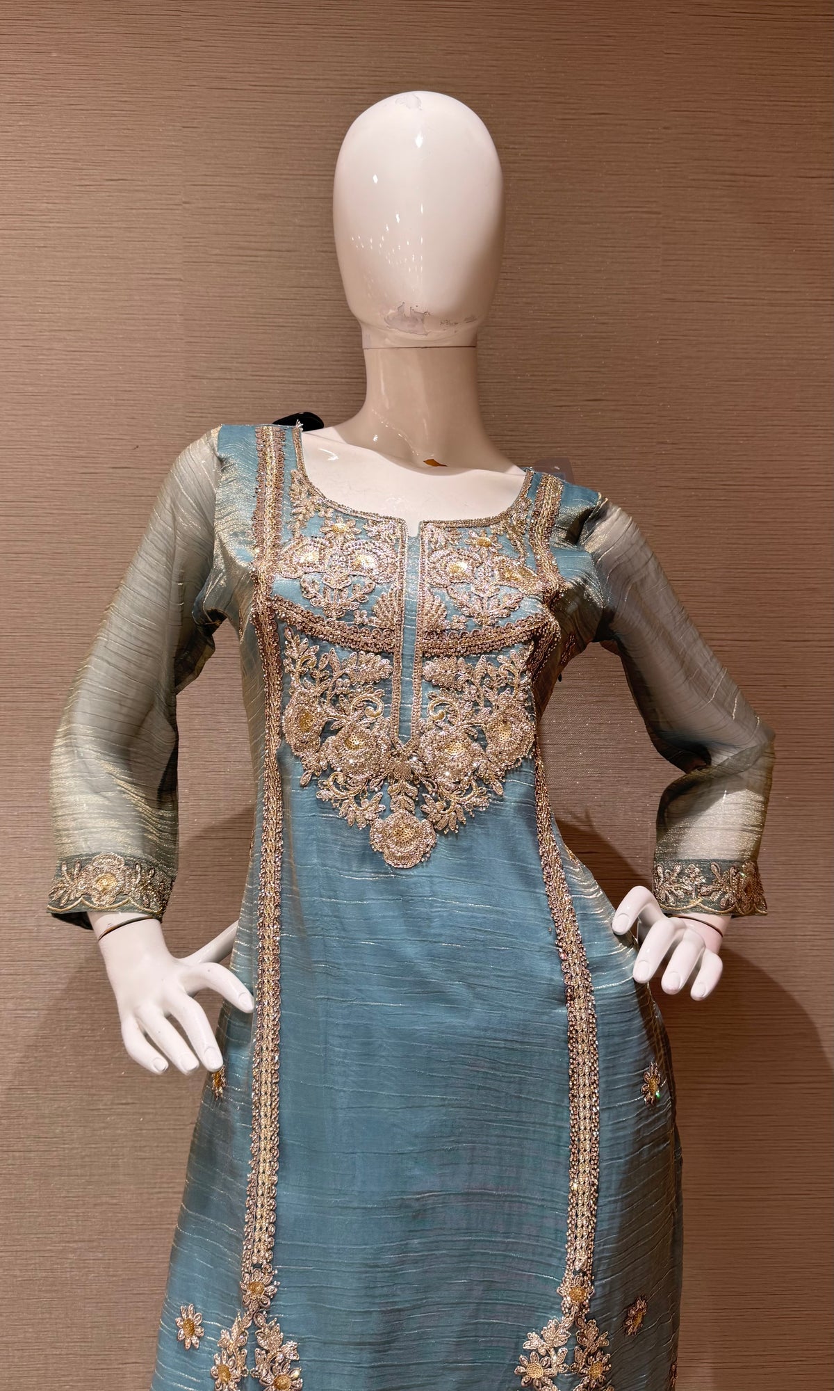 Blue Sheer Organza Salwar Kurta set with Dupatta