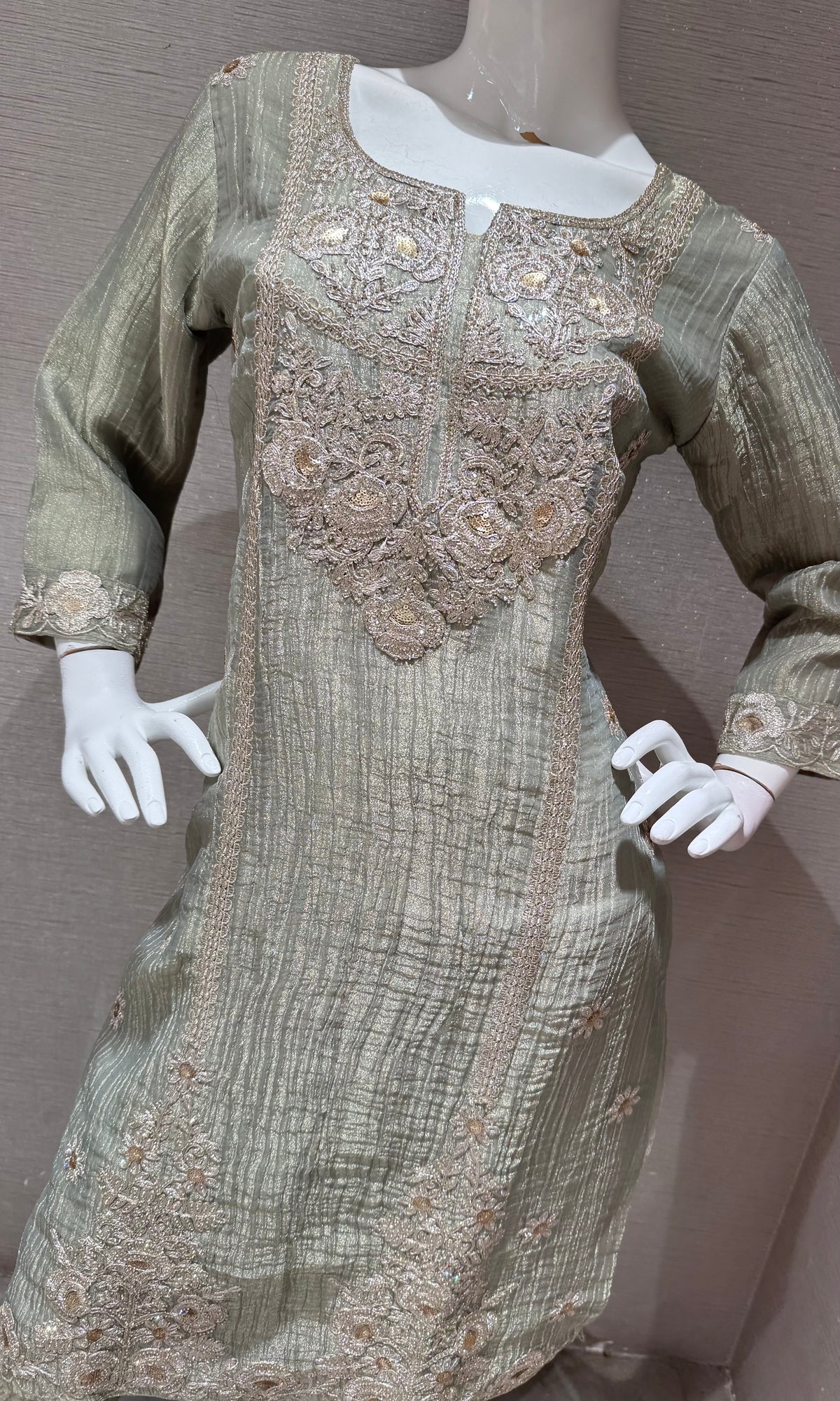 Sage Green Shimmer Kurta Set with Sheer Dupatta