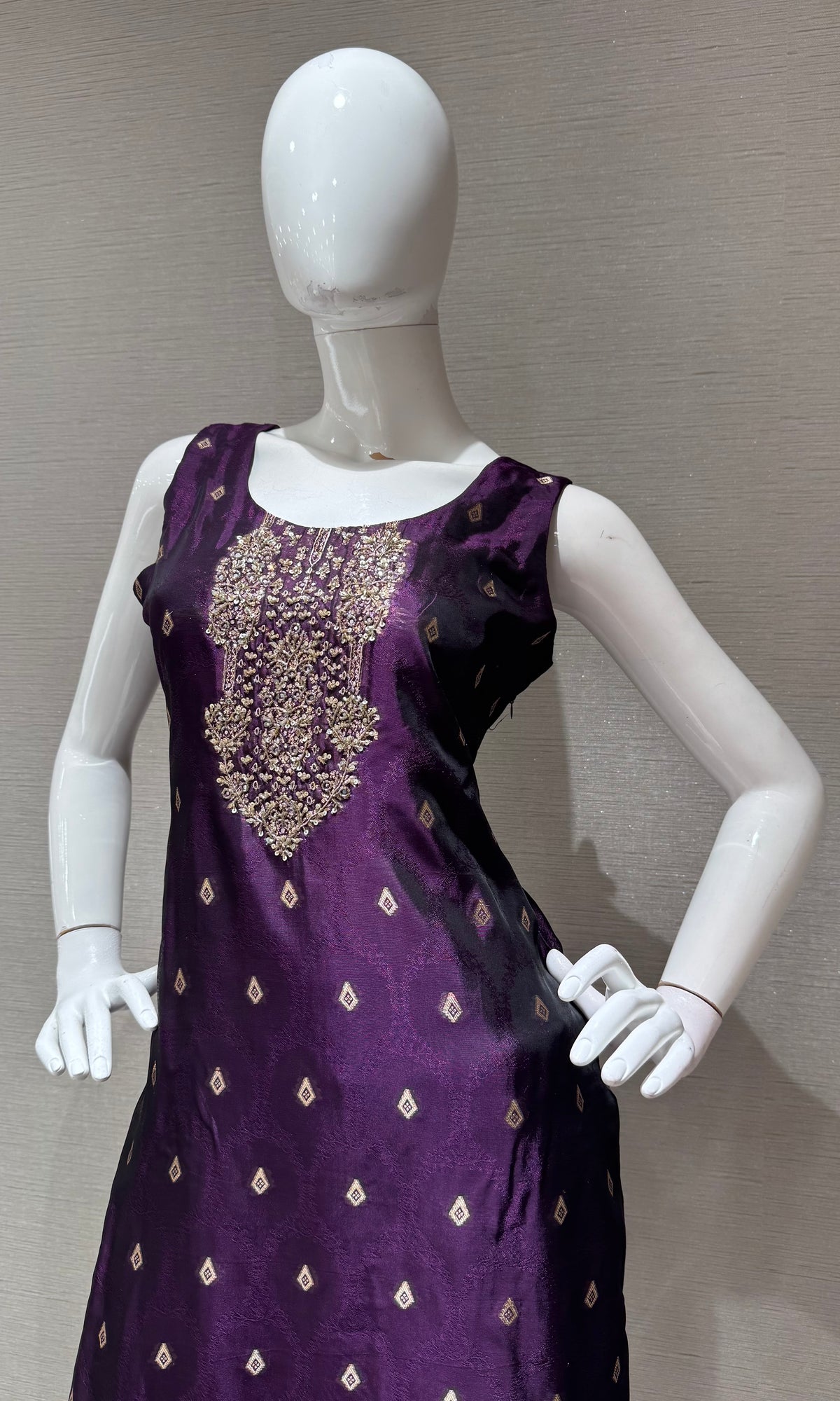 Purple & Gold Banarasi silk Kurta Set with Dupatta