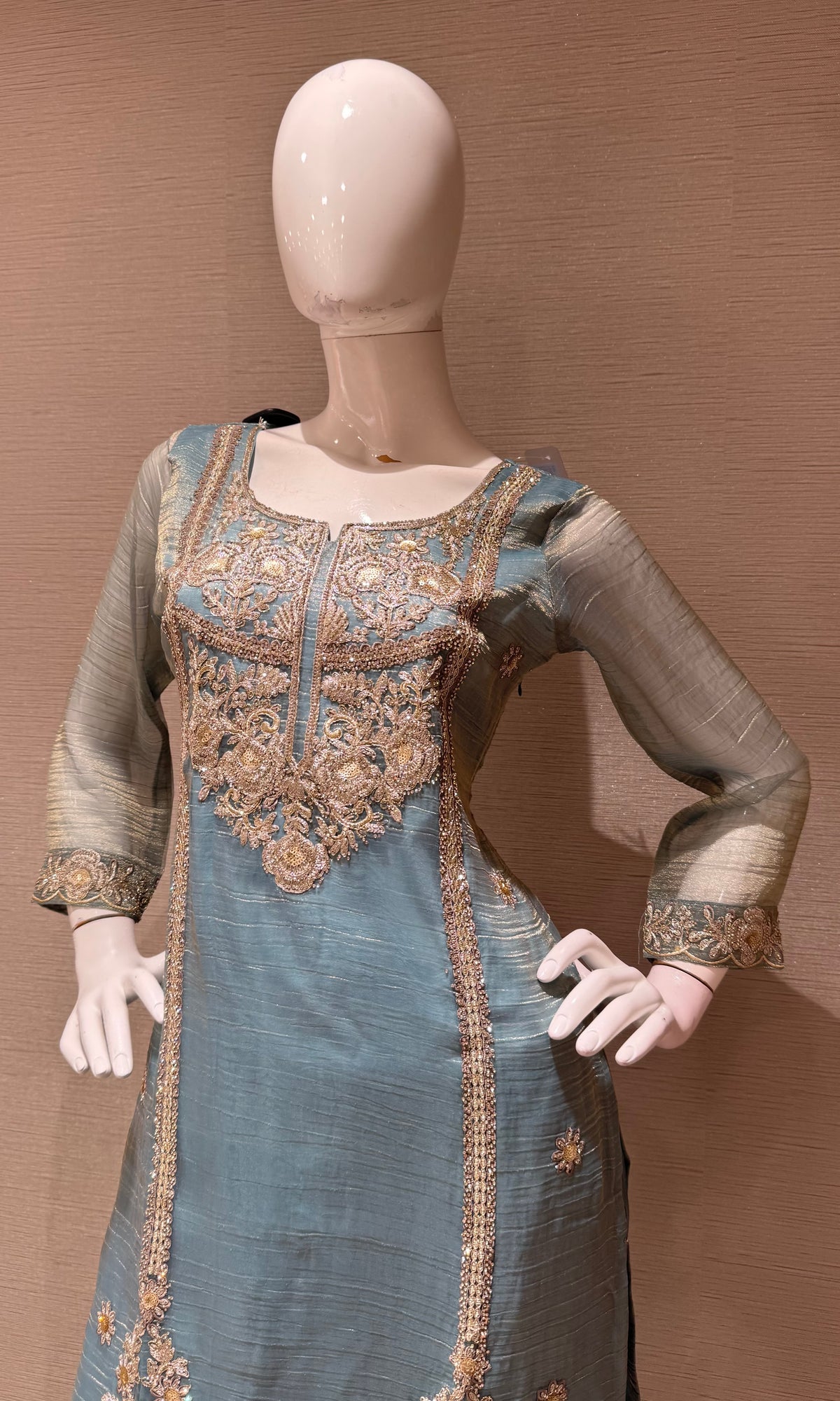 Blue Sheer Organza Salwar Kurta set with Dupatta