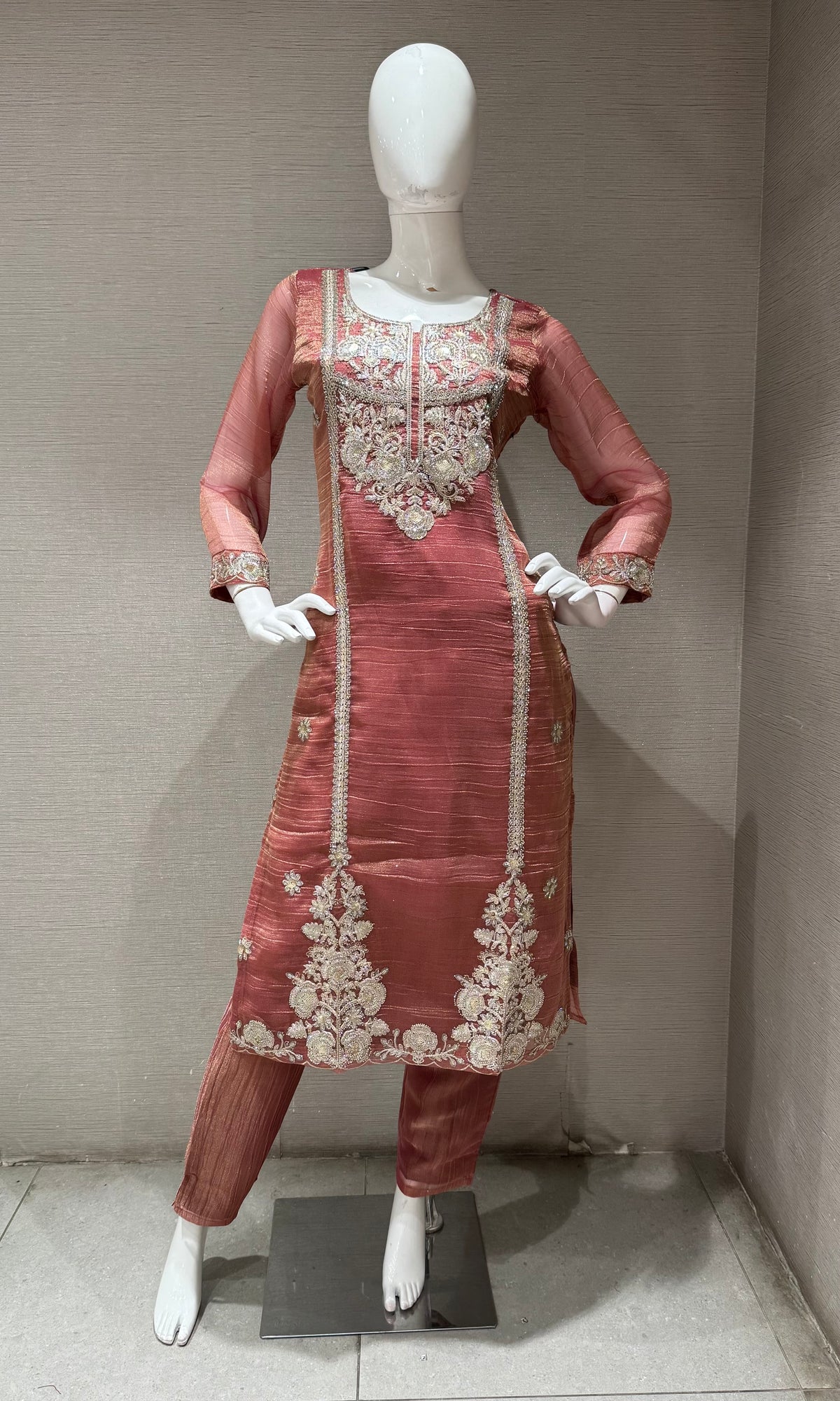 Rust Sheer Organza Salwar Kurta set with Dupatta