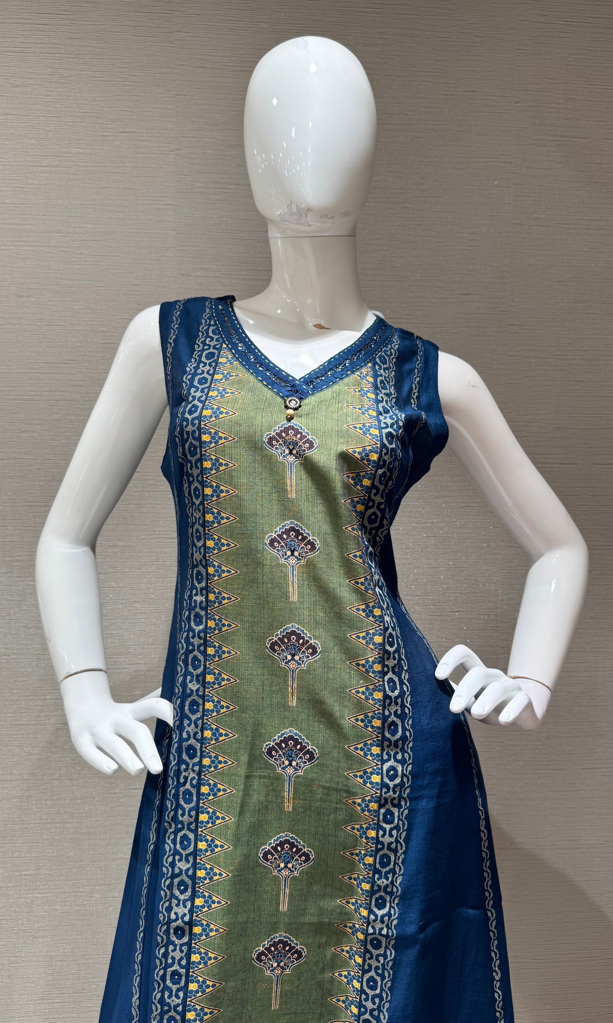 Blue & Olive Gold Accent kameez Kurti with bottom