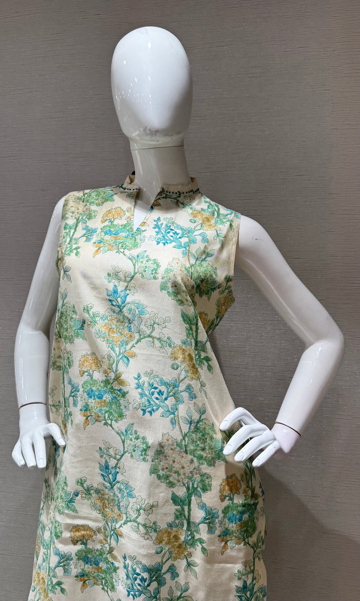 Blue with floral silk blend kurti with bottom