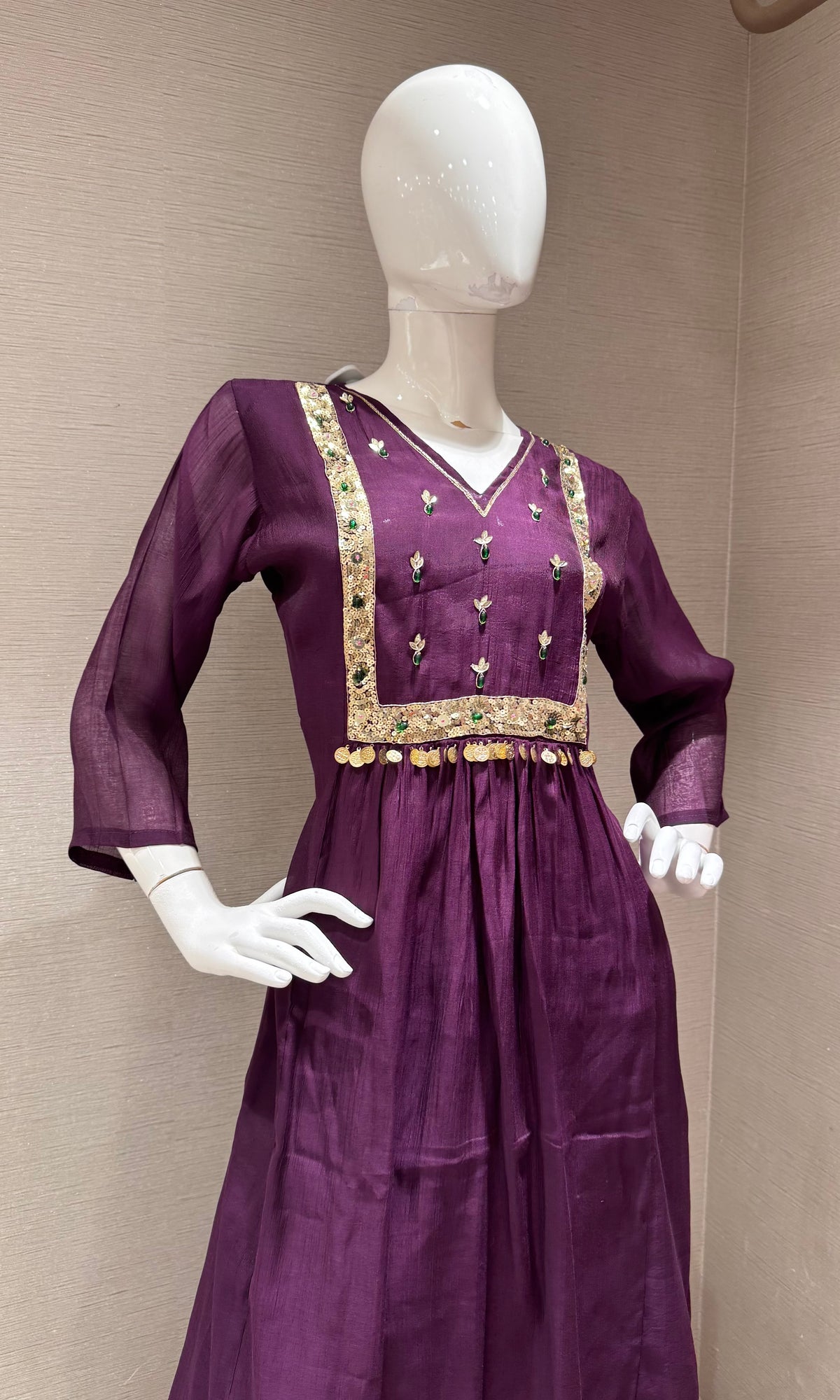 PURPLE ETHNIC CHANDERI KURTA SET WITH DUPATTA