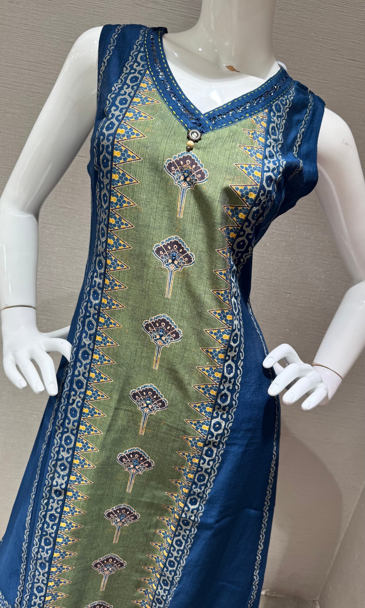 Blue & Olive Gold Accent kameez Kurti with bottom