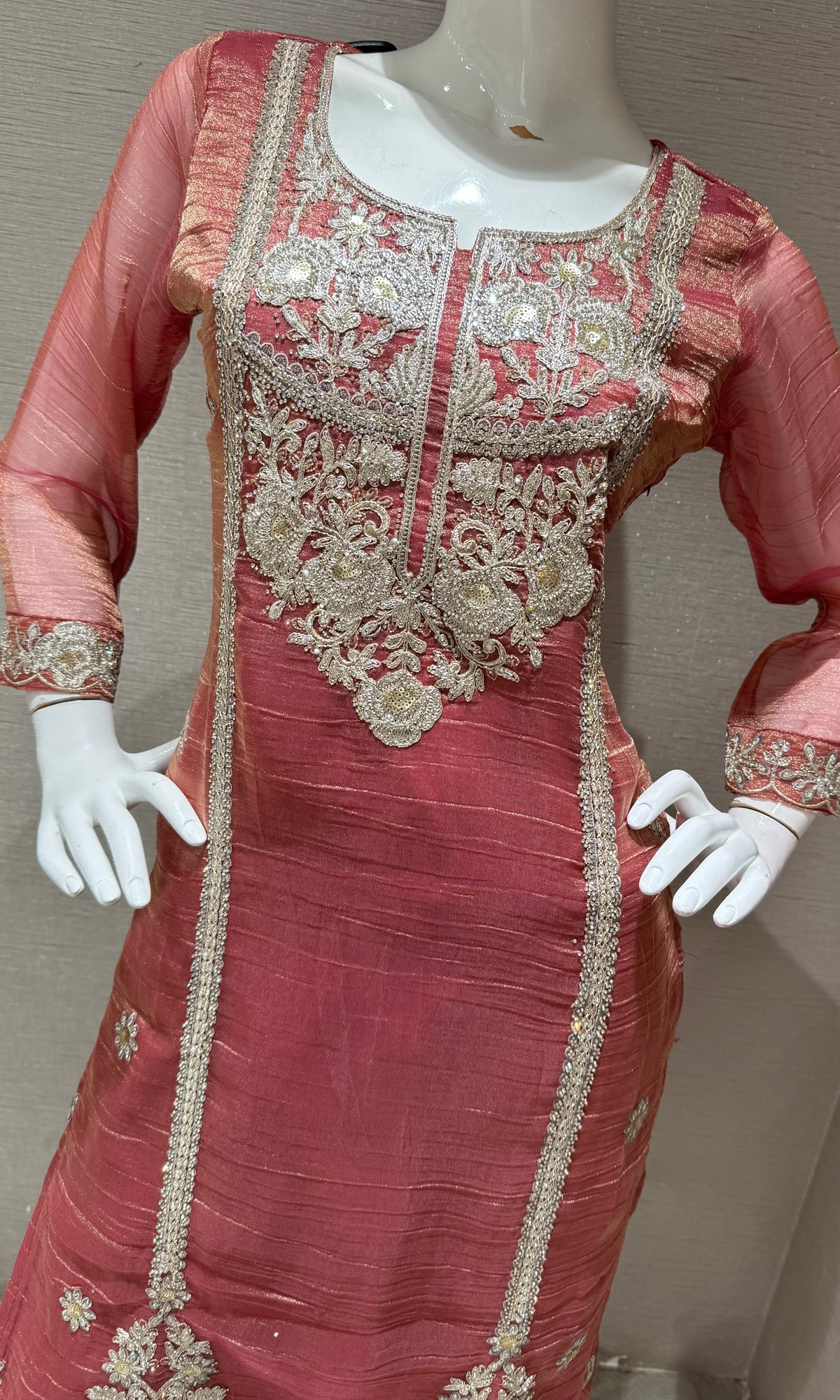 Rust Sheer Organza Salwar Kurta set with Dupatta