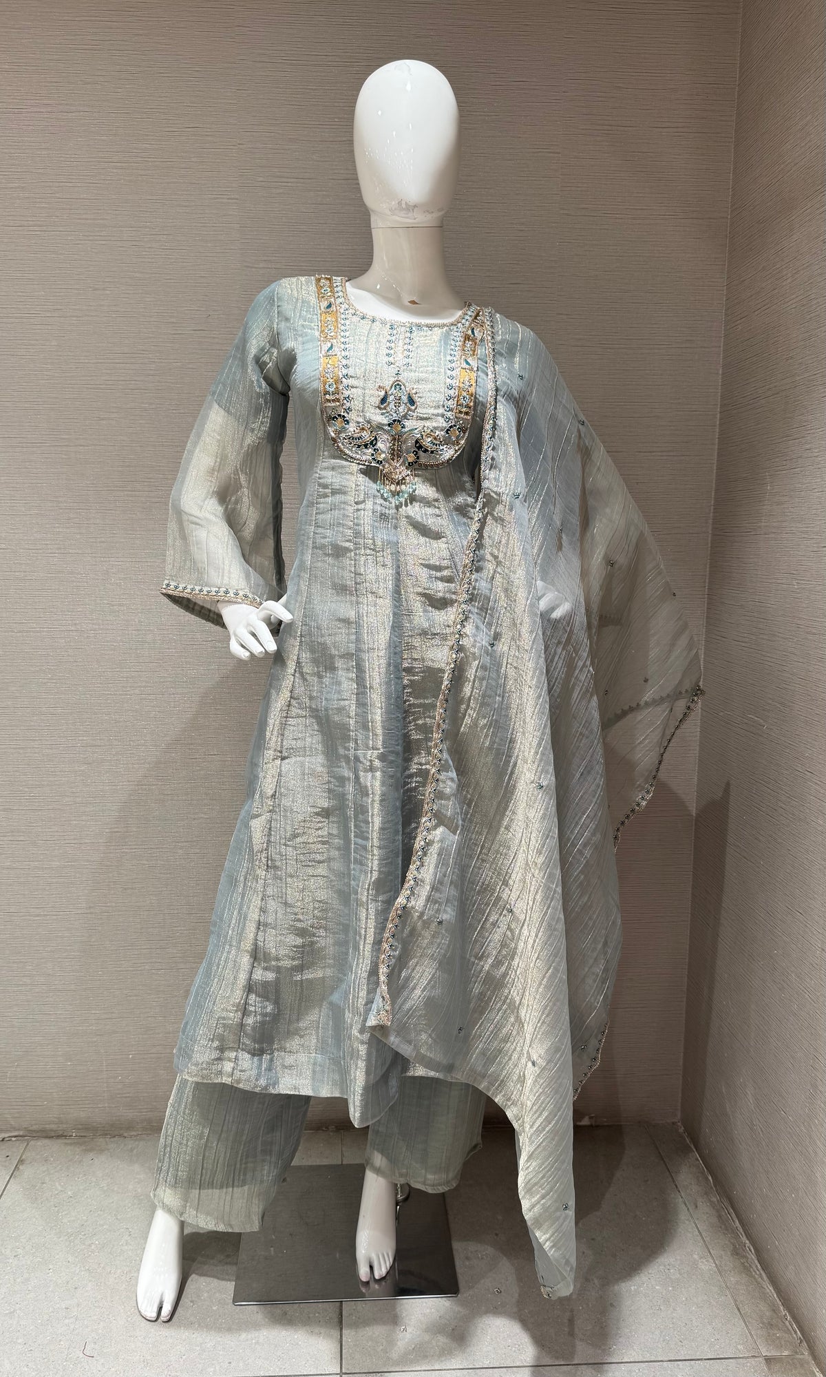 Light Blue Shimmer Kurta Set with Dupatta