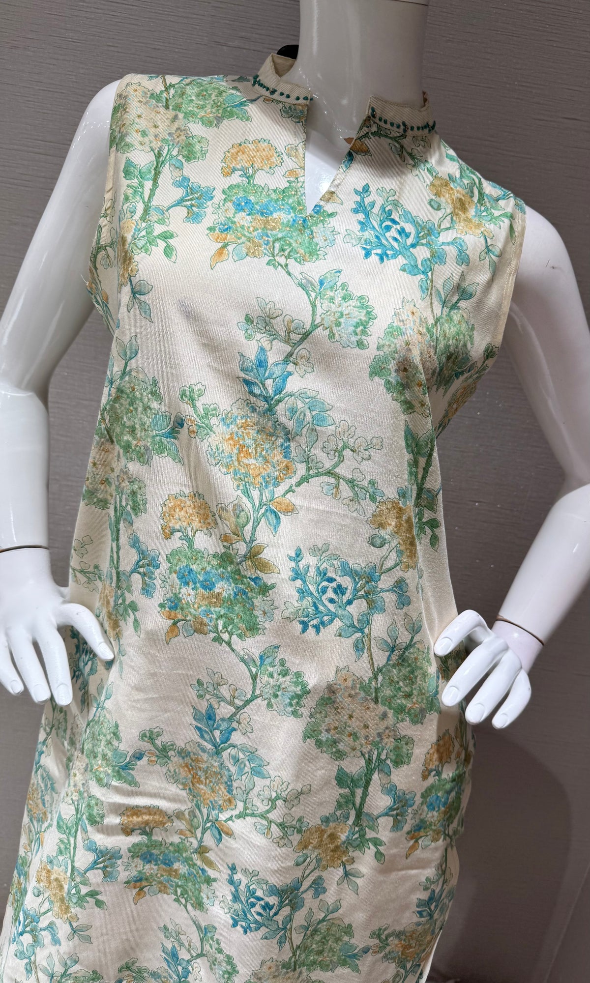 Blue with floral silk blend kurti with bottom