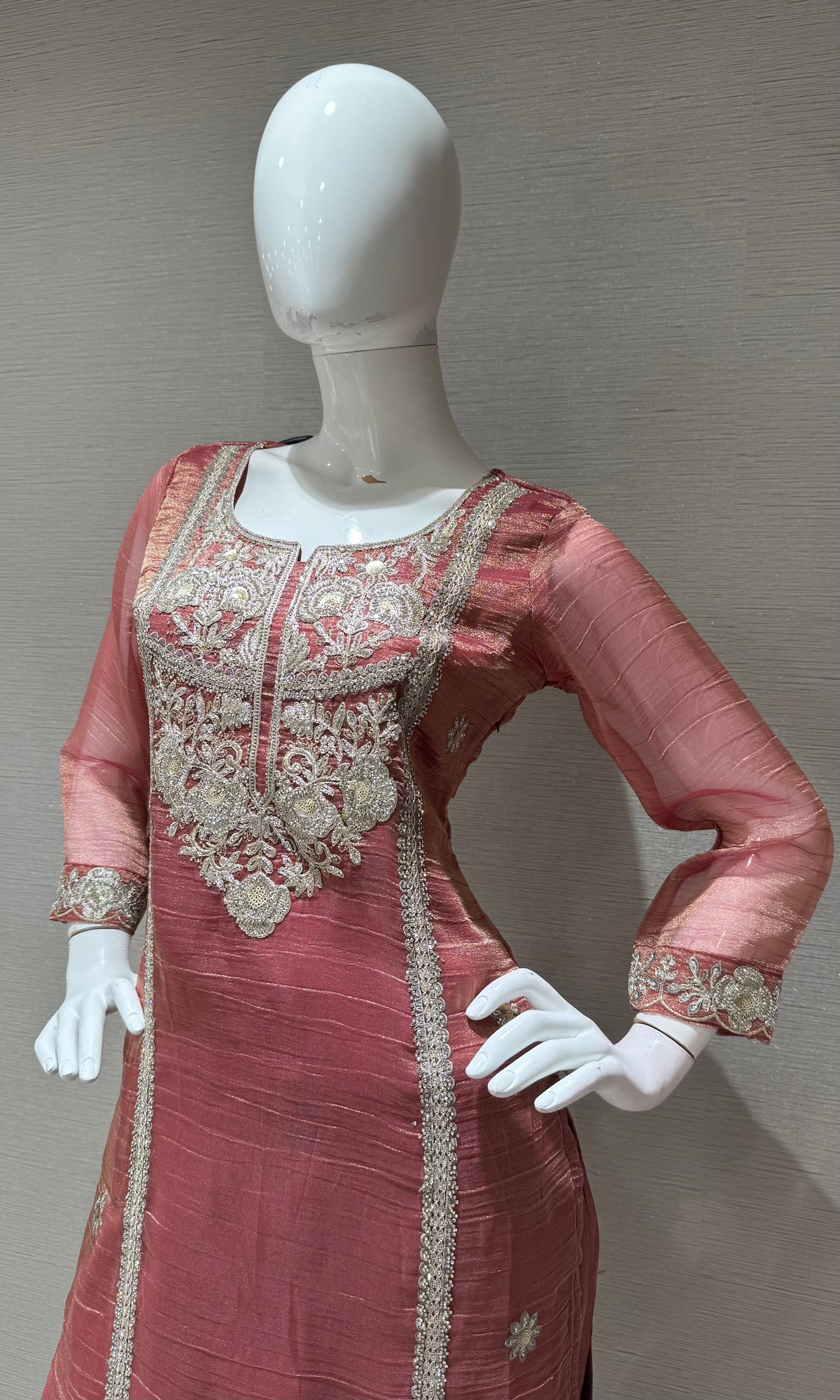 Rust Sheer Organza Salwar Kurta set with Dupatta