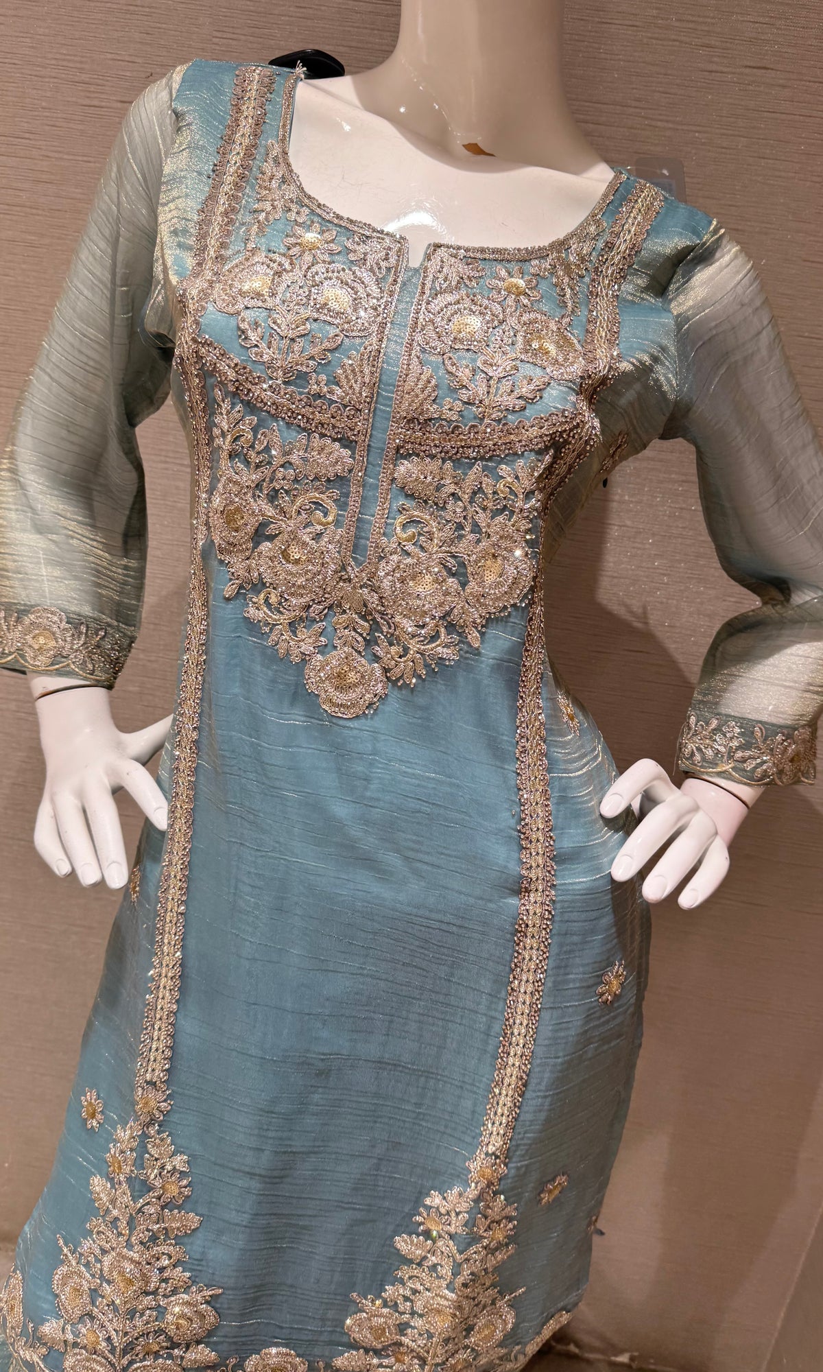 Blue Sheer Organza Salwar Kurta set with Dupatta