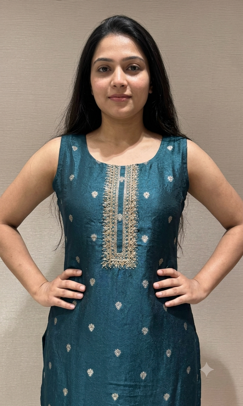 Green Embroidered Silk Kurta Set with Banarasi Dupatta