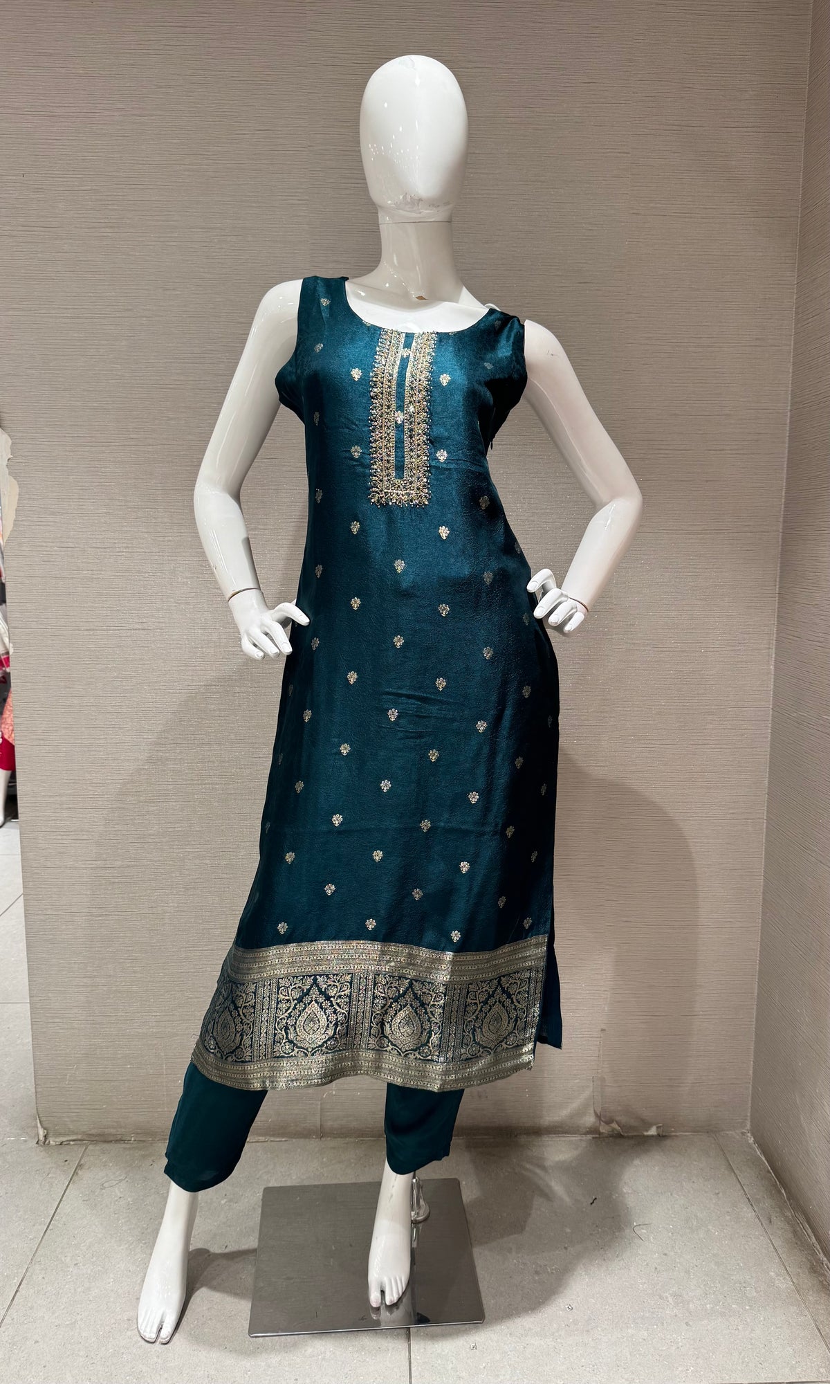 Green Embroidered Silk Kurta Set with Banarasi Dupatta